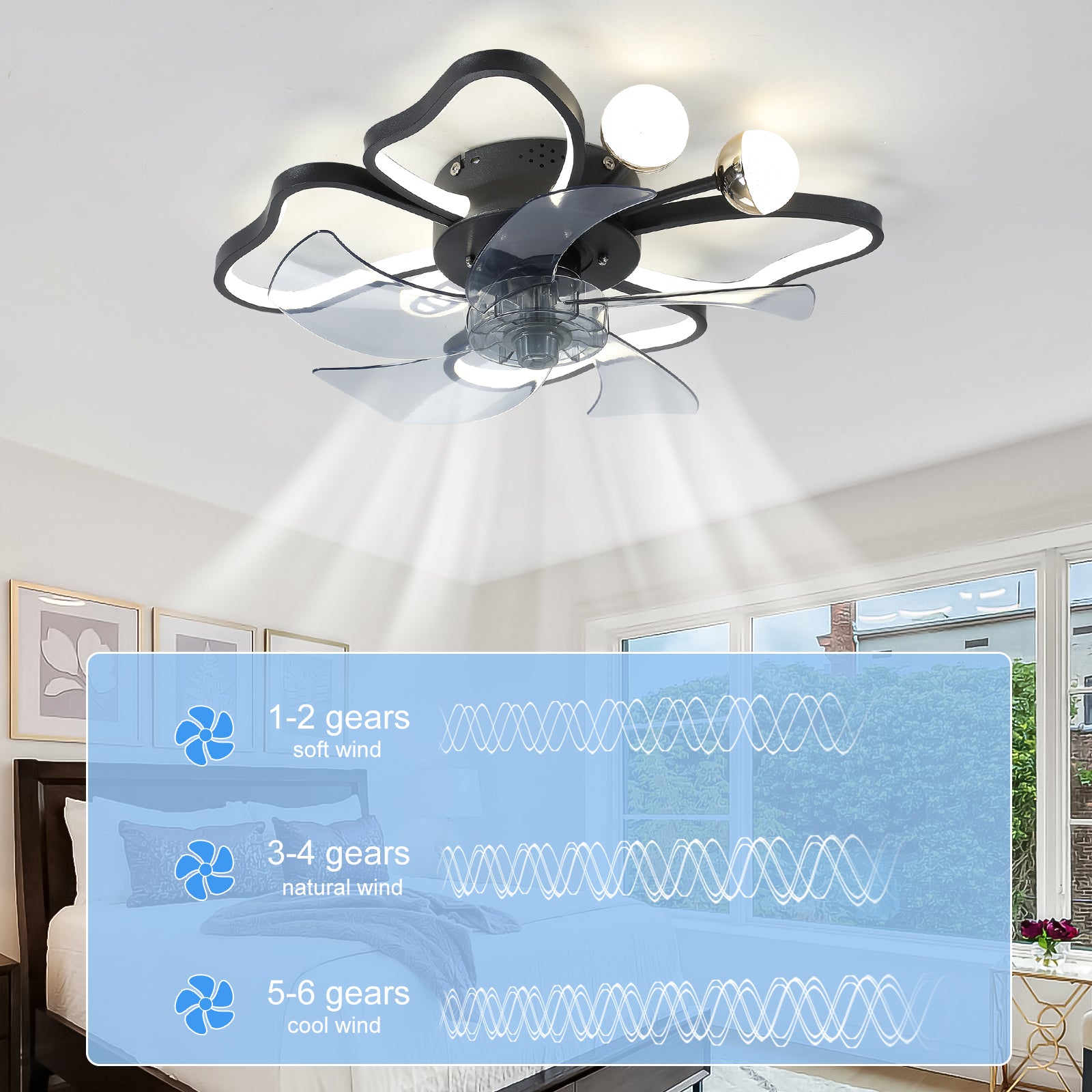 Modern 20'' Light Ceiling Fan 6-Speed Reversible Blades Butterfly Design Styling