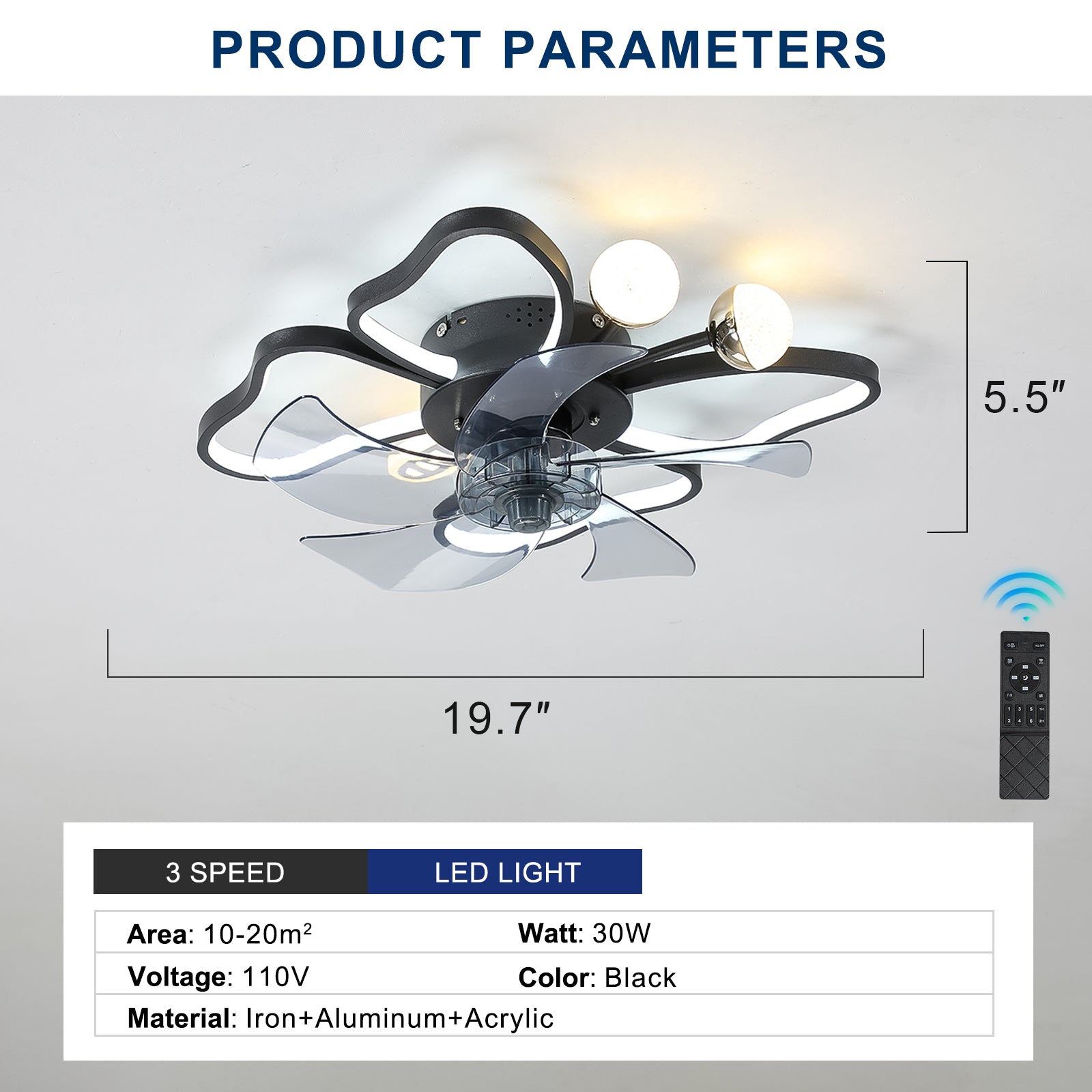 Modern 20'' Light Ceiling Fan 6-Speed Reversible Blades Butterfly Design Styling