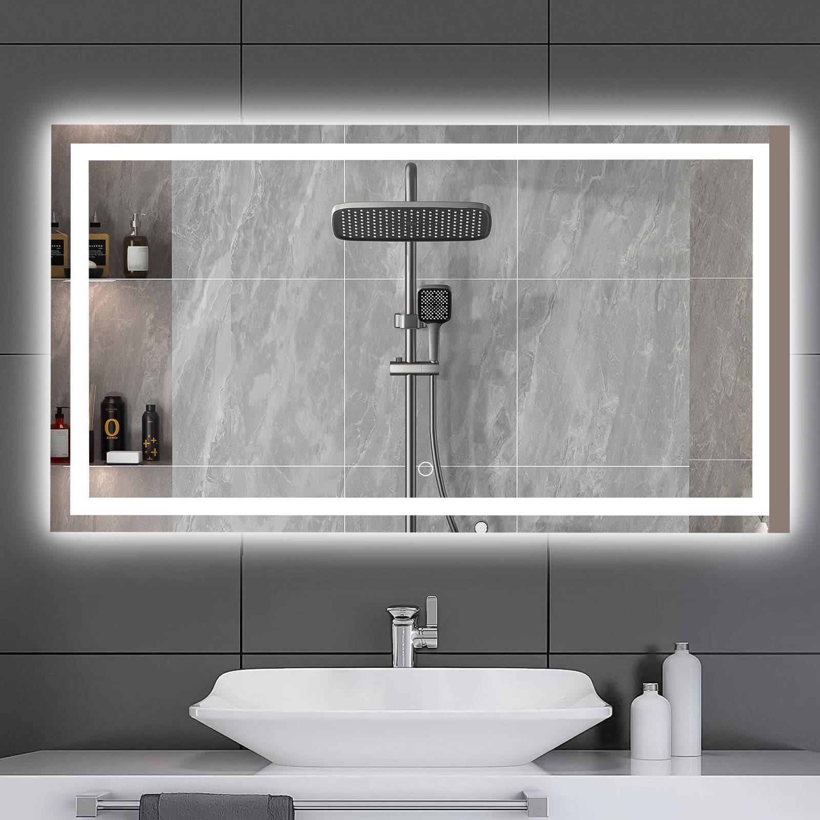 60''x36'' LED Mirror Rectangle LED Wall-Mounted Dressing In Clear