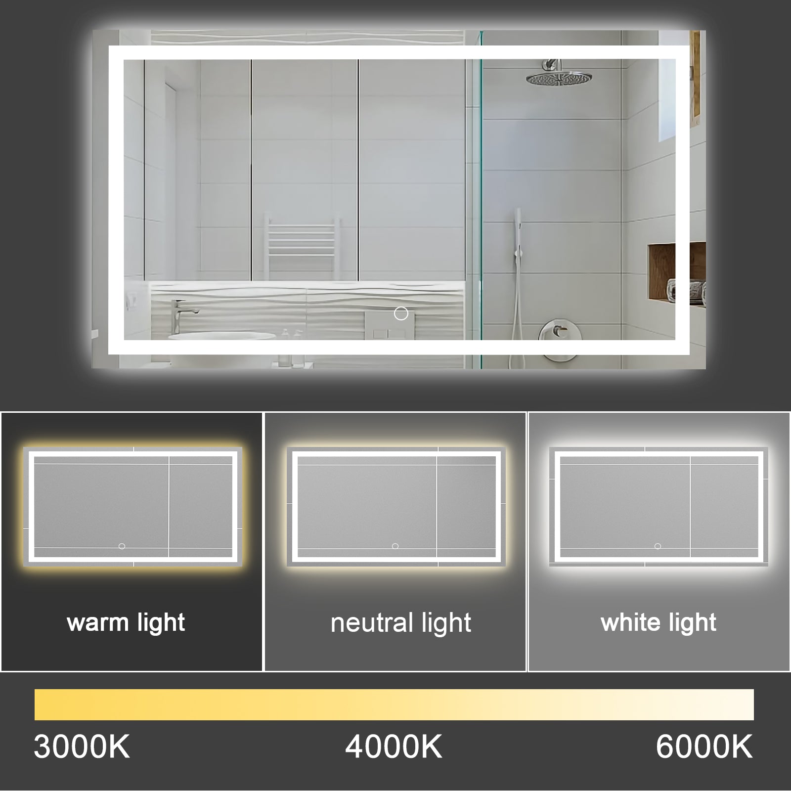 60''x36'' LED Mirror Rectangle LED Wall-Mounted Dressing In Clear