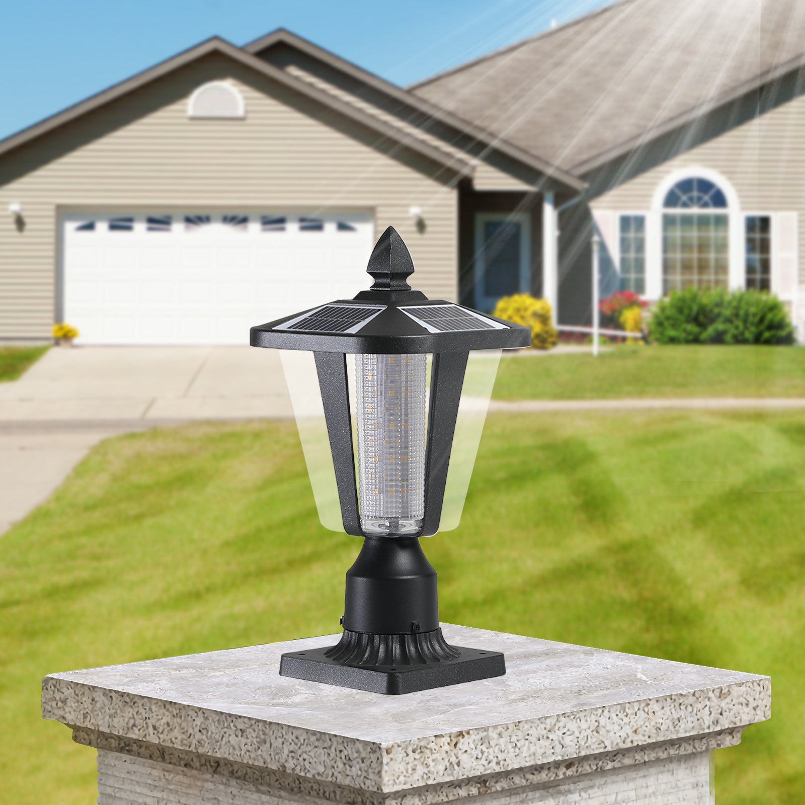 Simplicity Solar Column Headlights With Dimmable LED Aluminium In Black