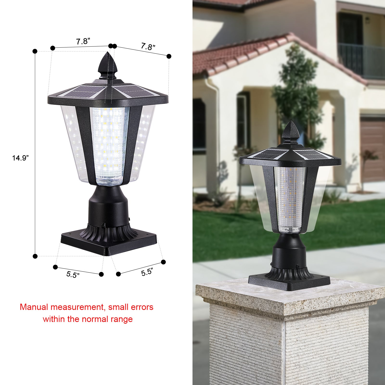 Simplicity Solar Column Headlights With Dimmable LED Aluminium In Black