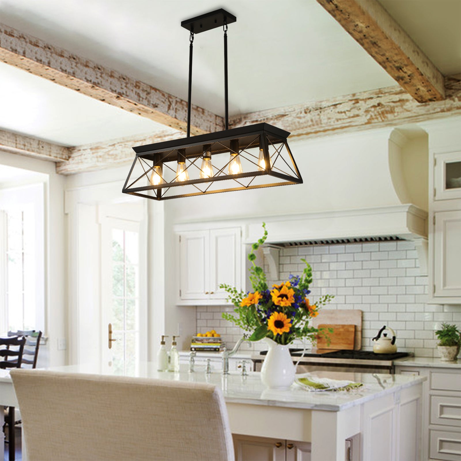 Farmhouse 5-Light Chandeliers for Dining Room With Iron In Black