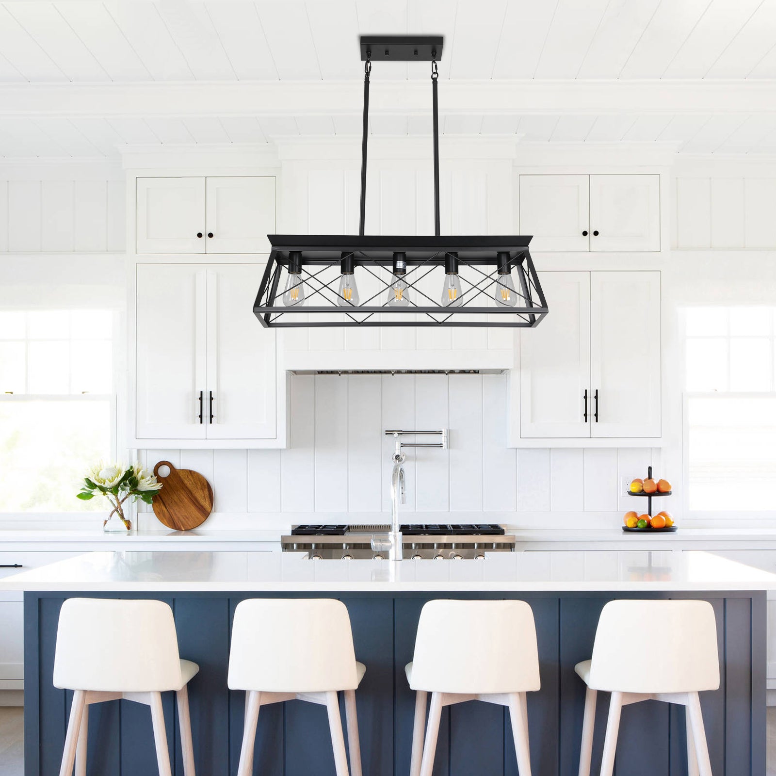 Farmhouse 5-Light Chandeliers for Dining Room With Iron In Black