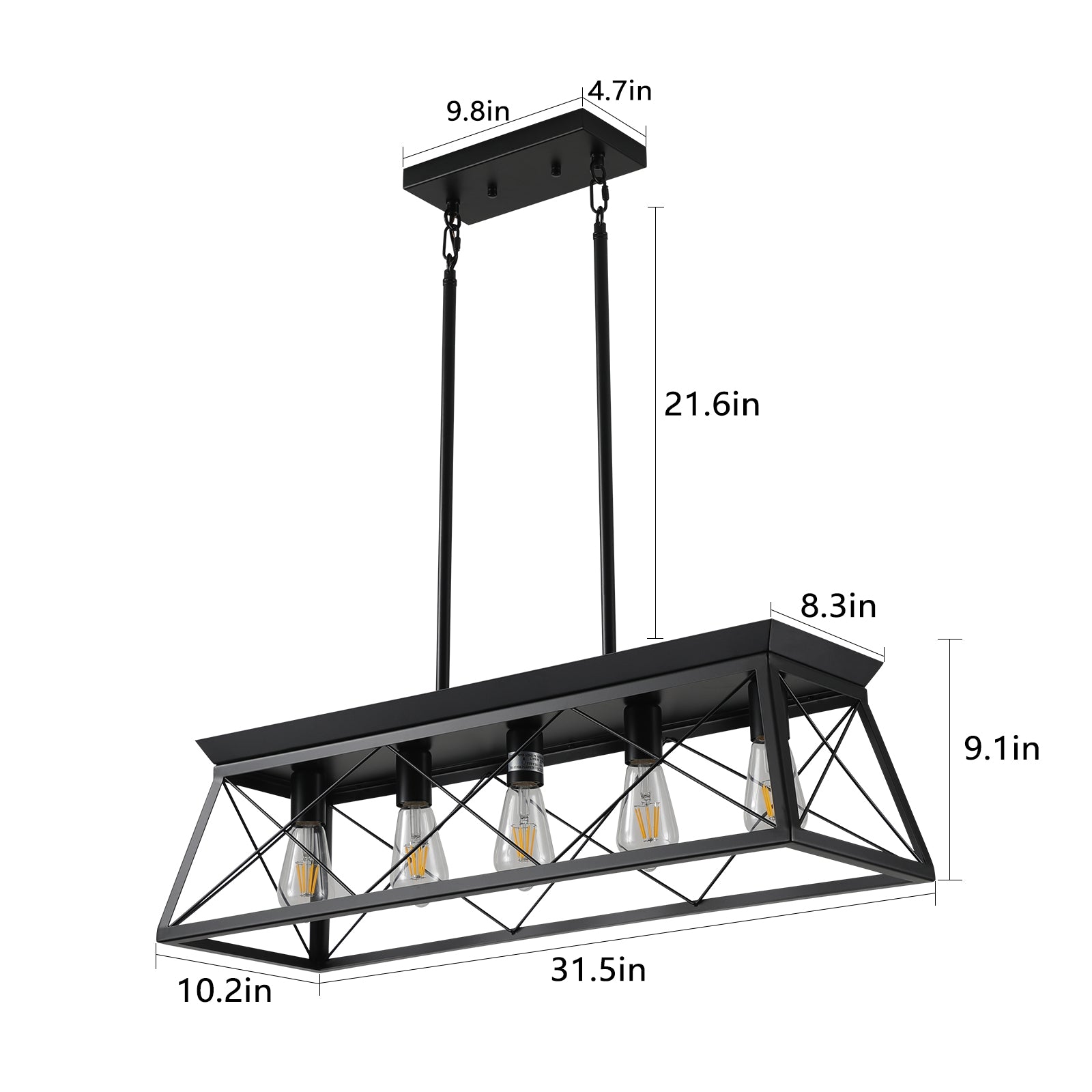 Farmhouse 5-Light Chandeliers for Dining Room With Iron In Black