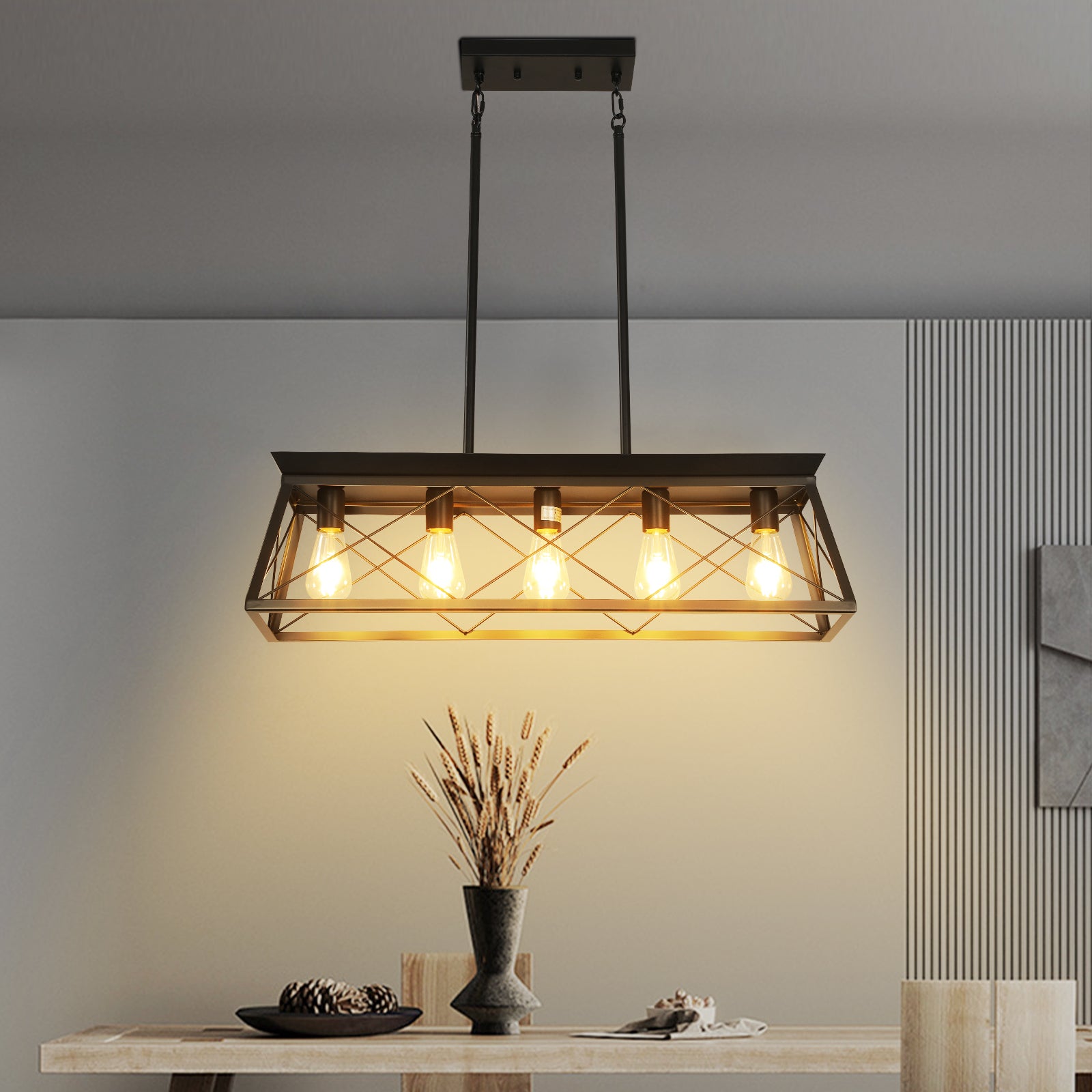 Farmhouse 5-Light Chandeliers for Dining Room With Iron In Black