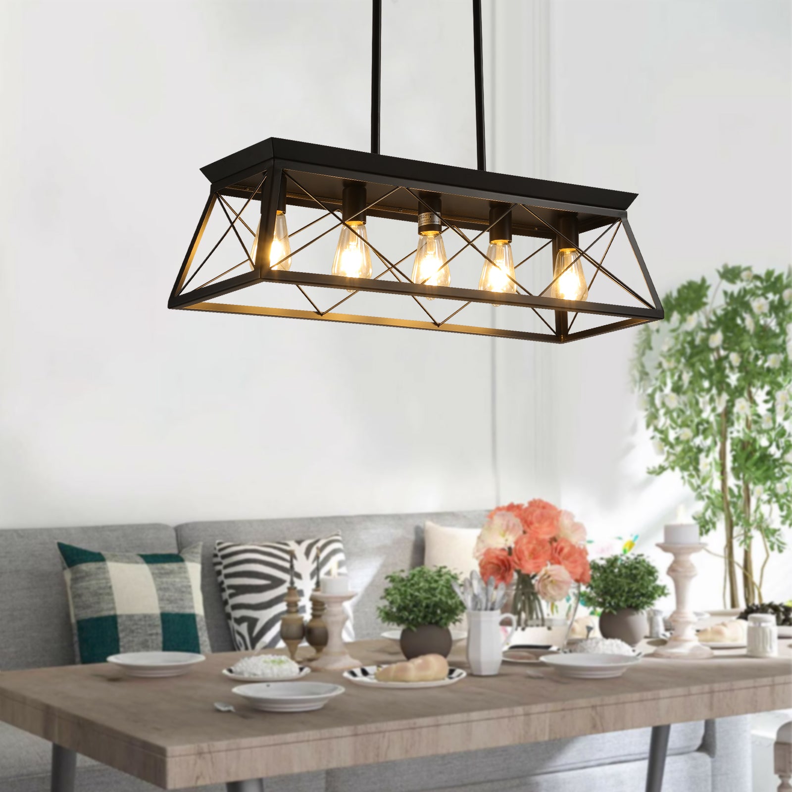 Farmhouse 5-Light Chandeliers for Dining Room With Iron In Black