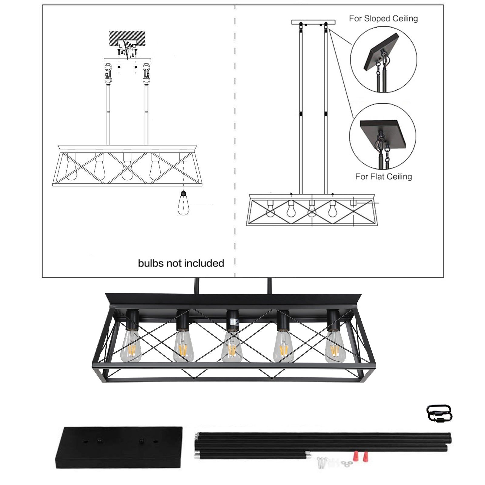 Farmhouse 5-Light Chandeliers for Dining Room With Iron In Black