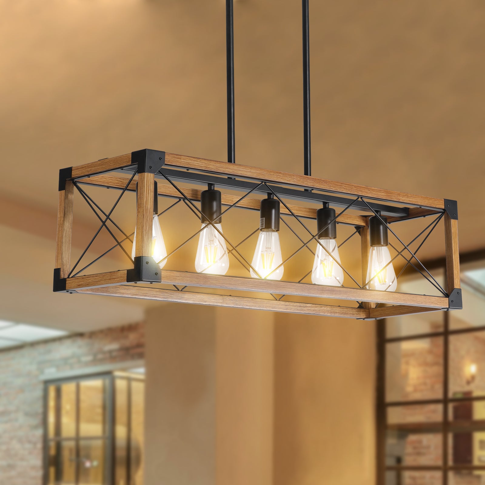 Mordern 5-Light Retro Farmhouse Chandelier Matte Black