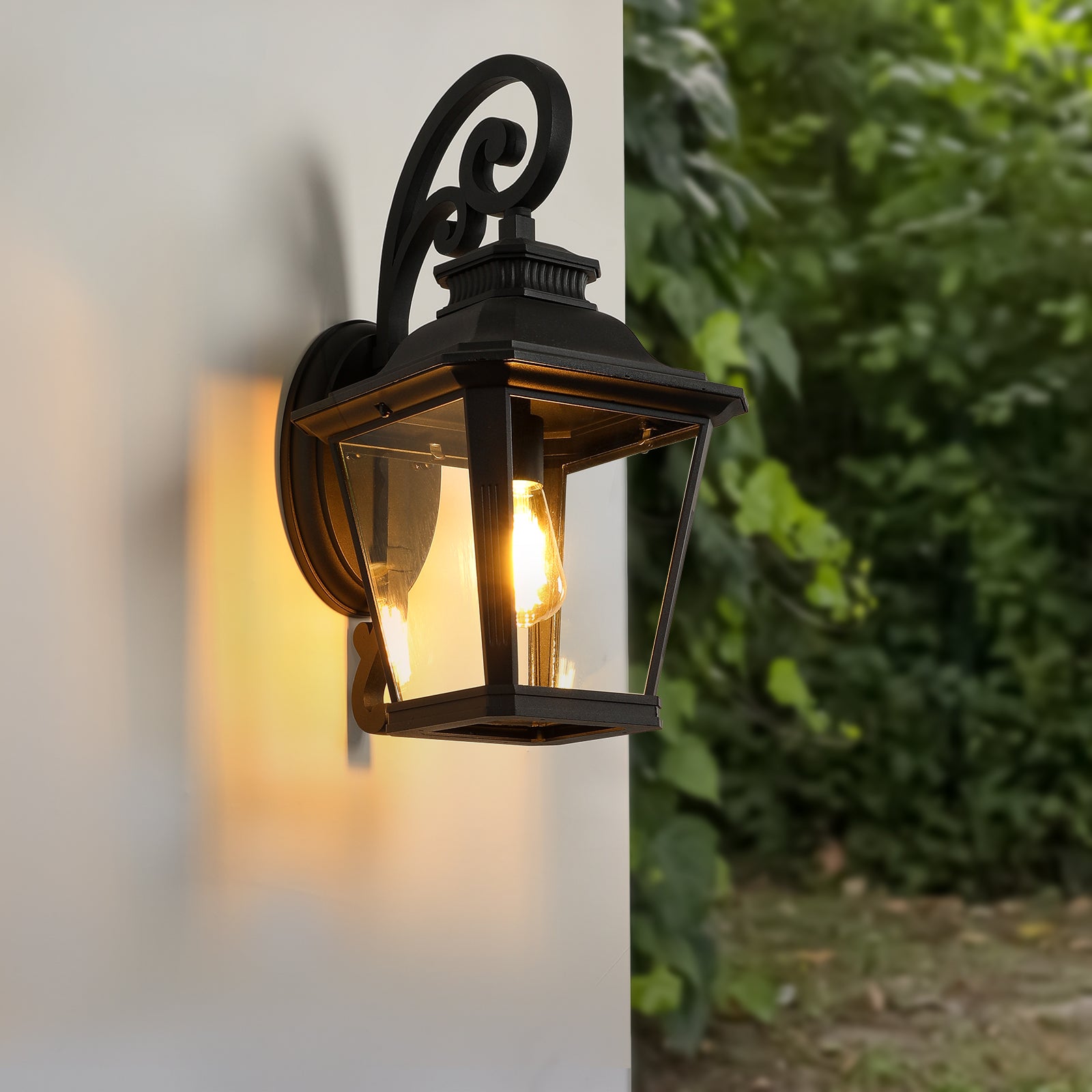 Simplicity Large Outdoor Wall Sconce Lights with Clear Glass In Black