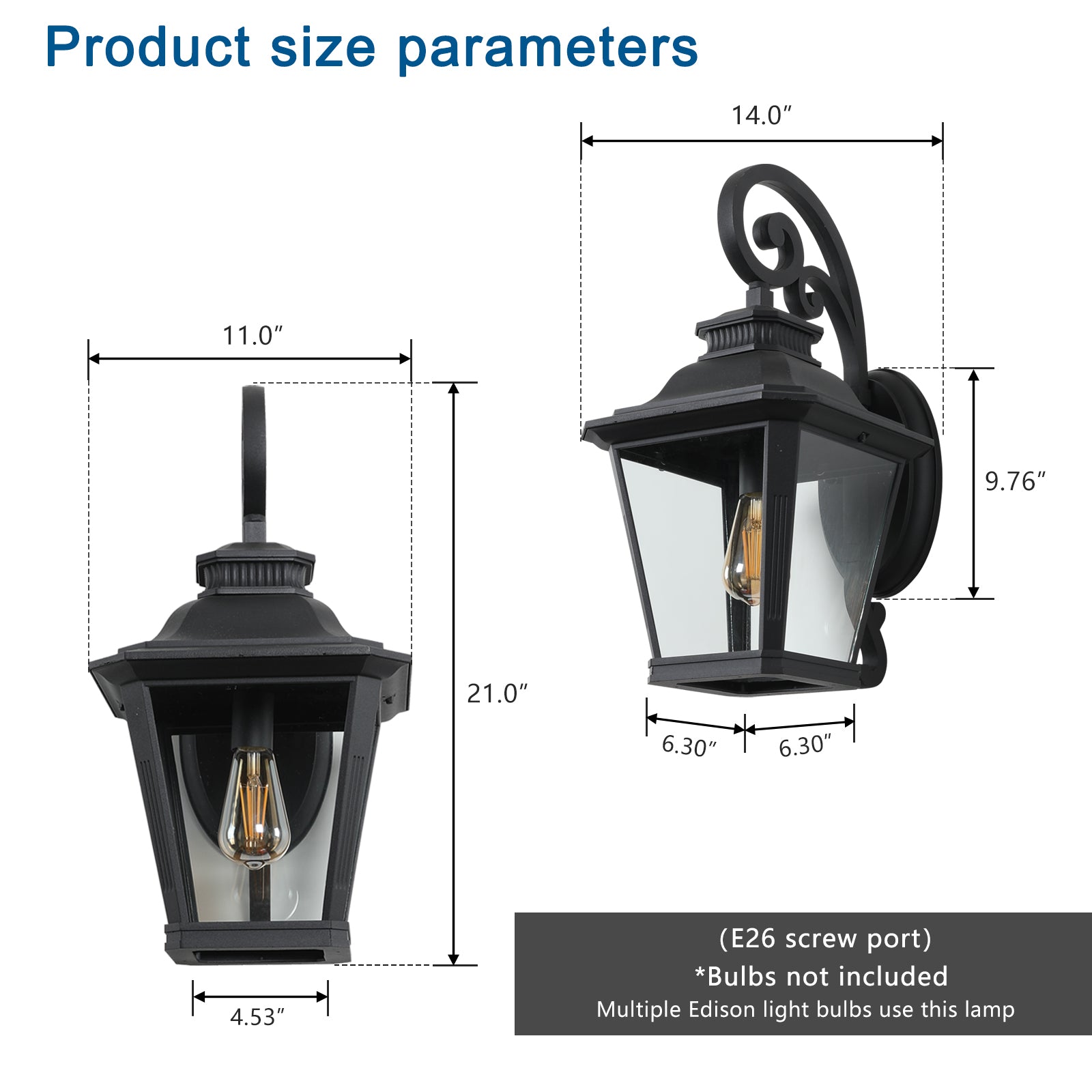 Simplicity Large Outdoor Wall Sconce Lights with Clear Glass In Black