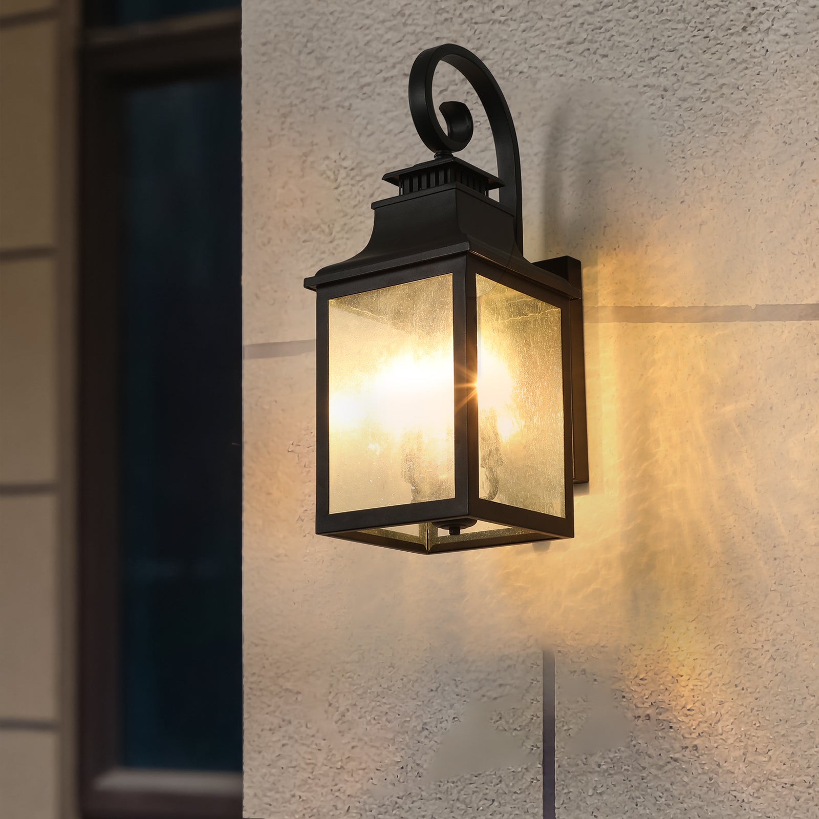 Industrial Square Single-Light Outdoor Wall Lamps With Glass Black