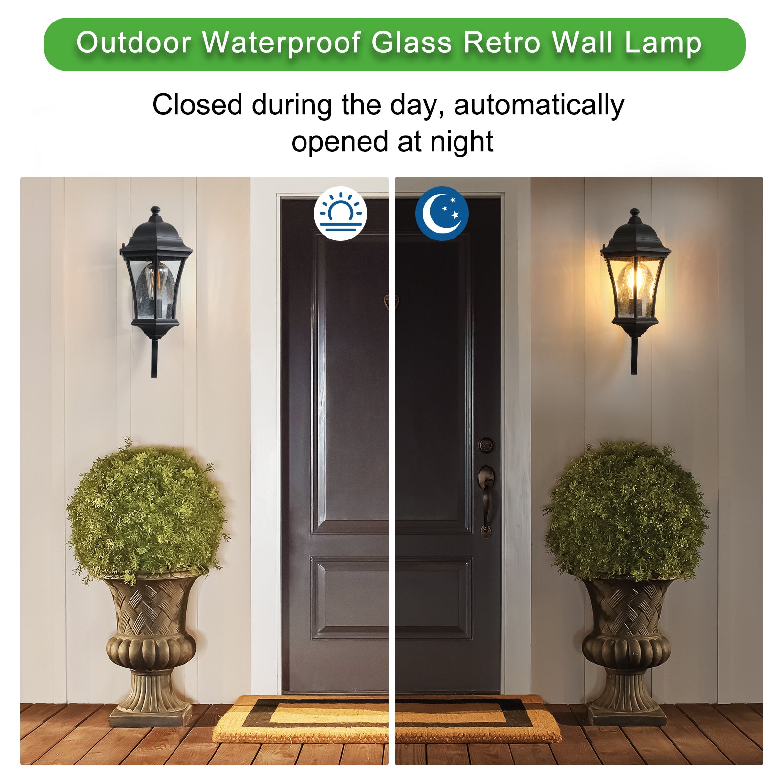 Retro Outdoor Waterproof Glass Wall Lamp In balck