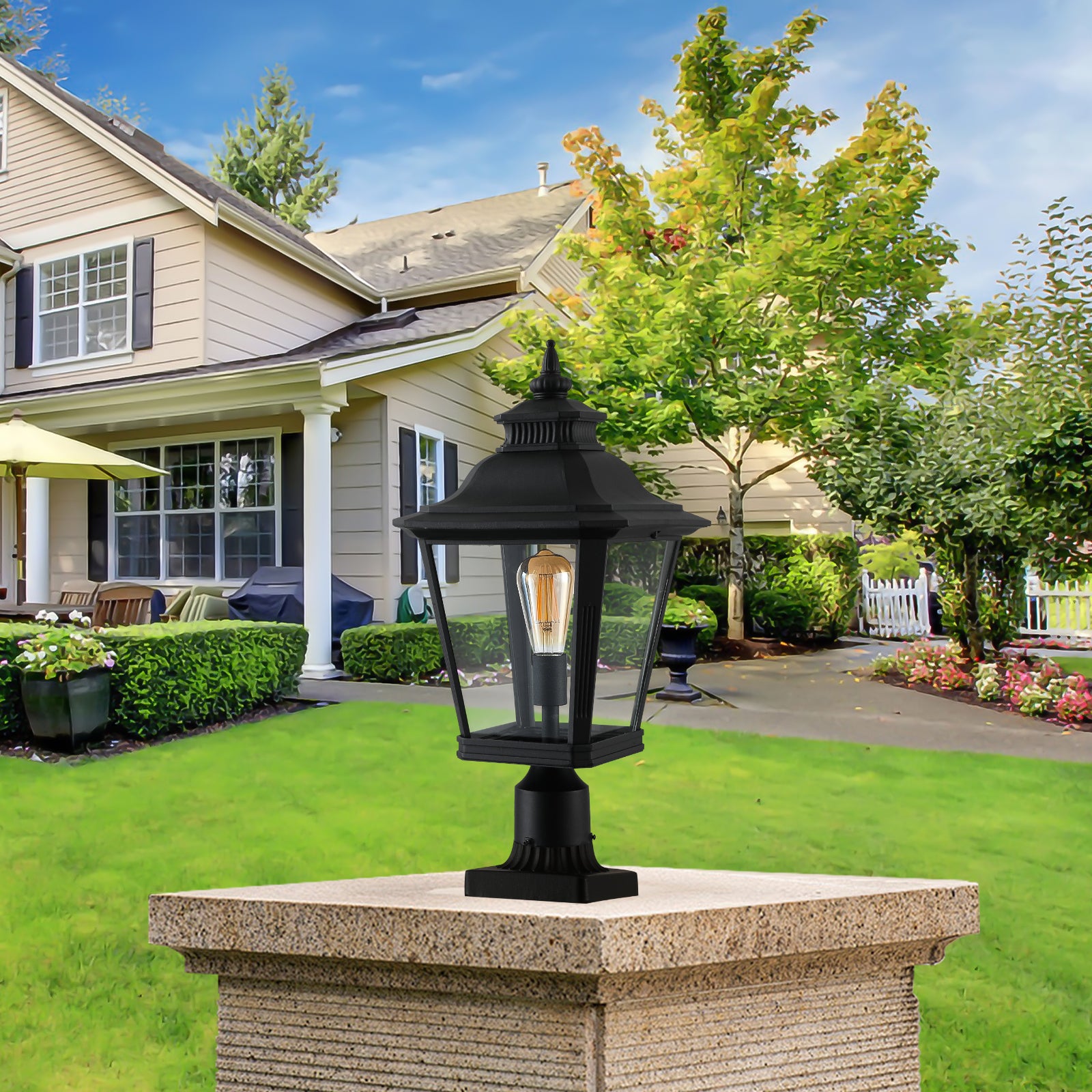 Modern Single-Light Outdoor Glass Column Headlights In Black