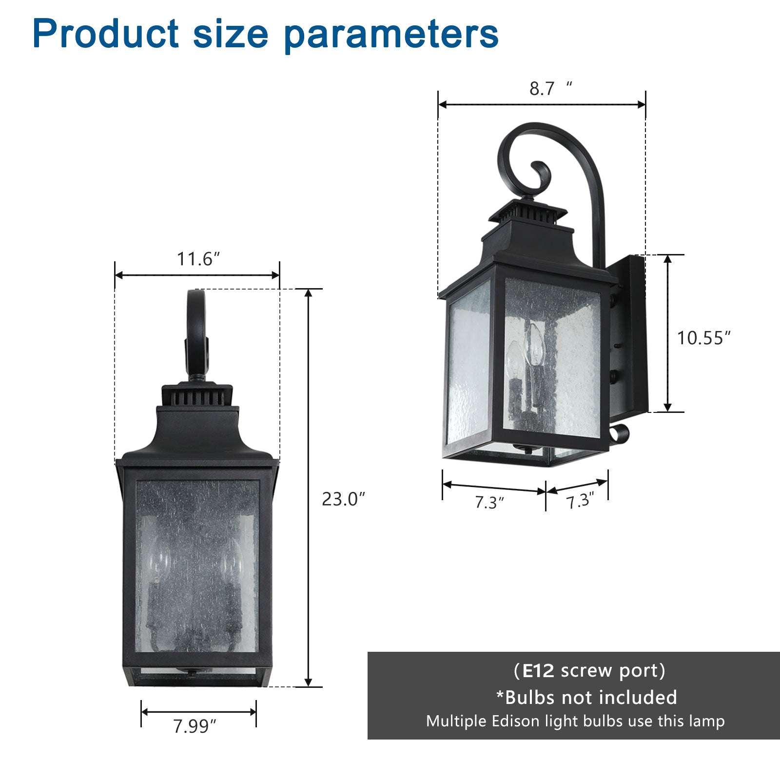 Industrial Square Single-Light Outdoor Wall Lamps With Glass Black