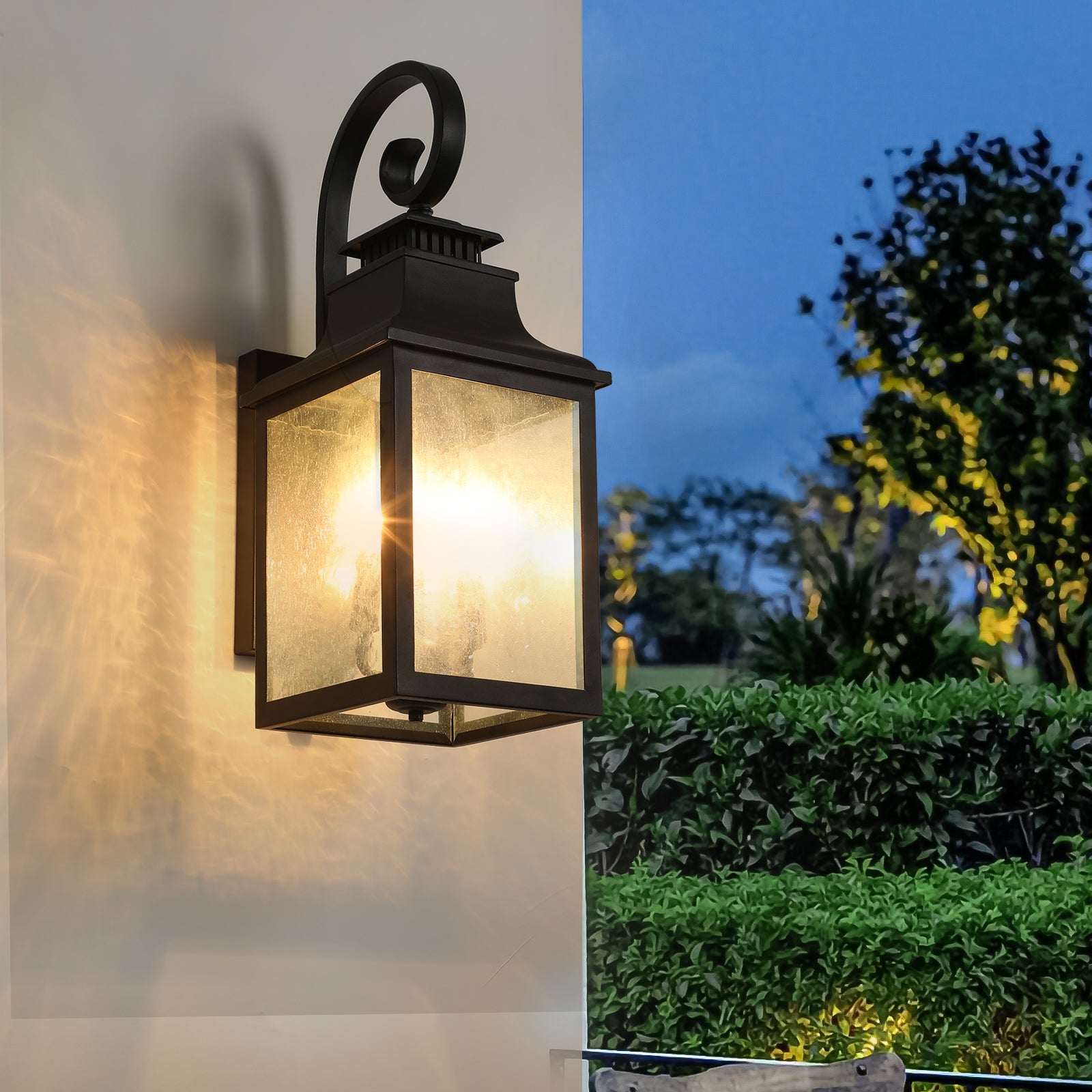 Industrial Square Single-Light Outdoor Wall Lamps With Glass Black