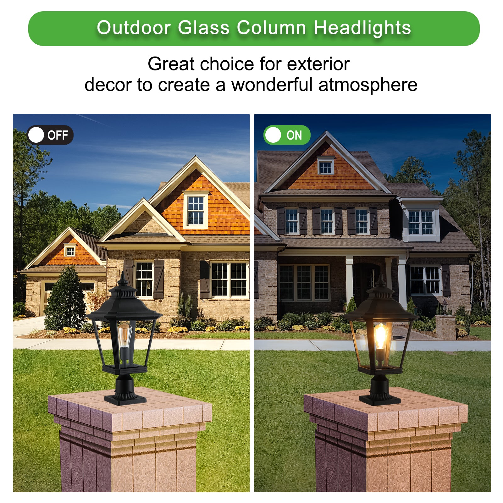 Modern Single-Light Outdoor Glass Column Headlights In Black