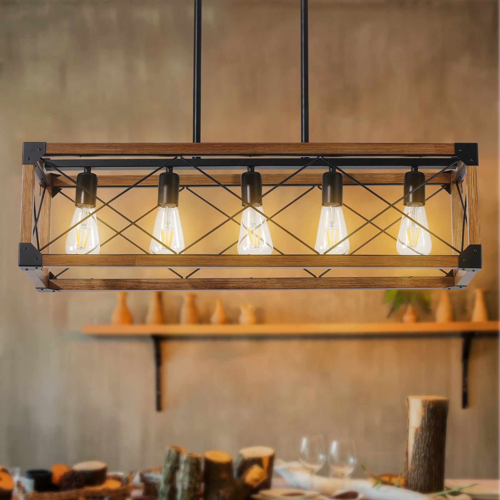 Mordern 5-Light Retro Farmhouse Chandelier Matte Black