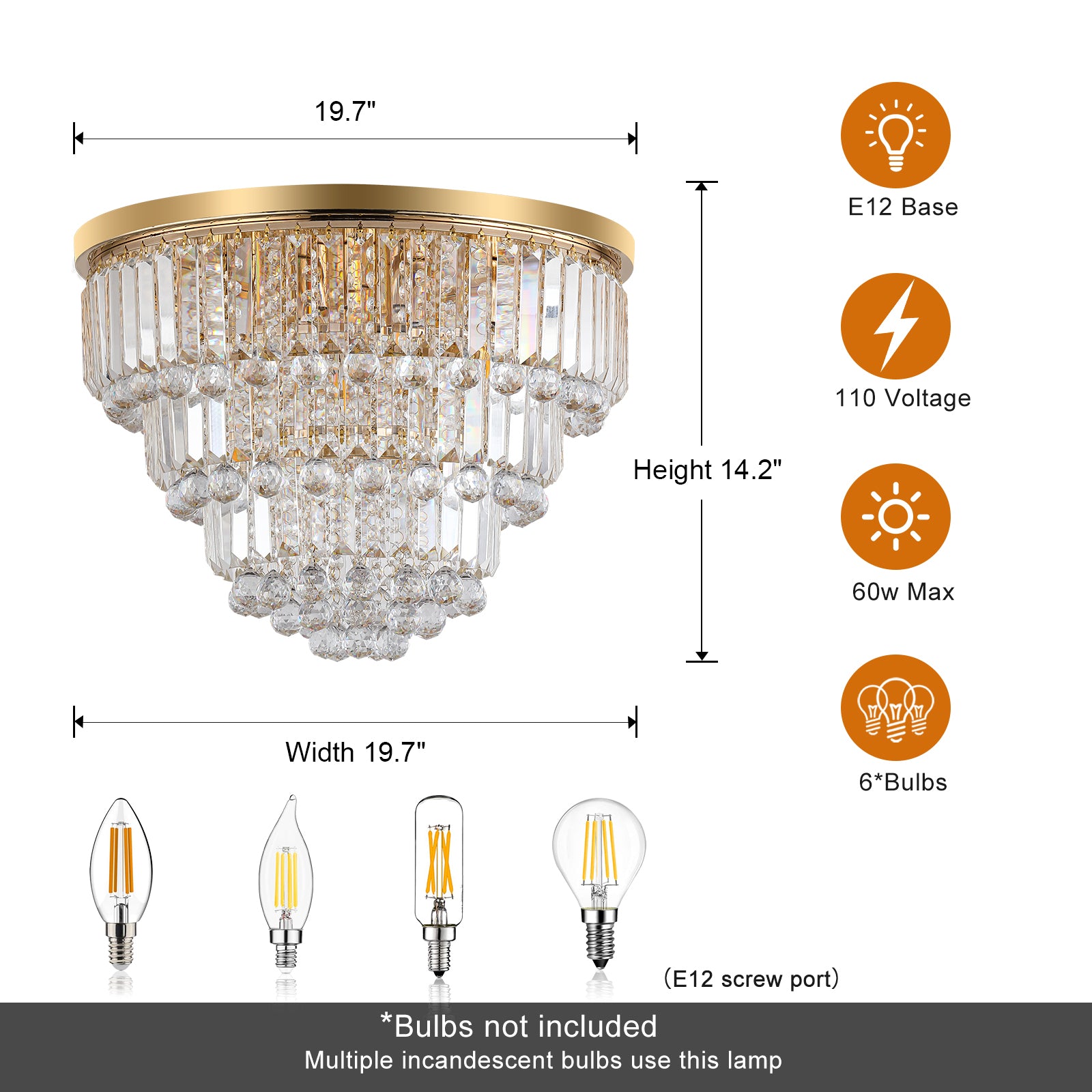 Modern Style 6-light Crystal Lights Large Ceiling Chandeliers With Luxury Clear