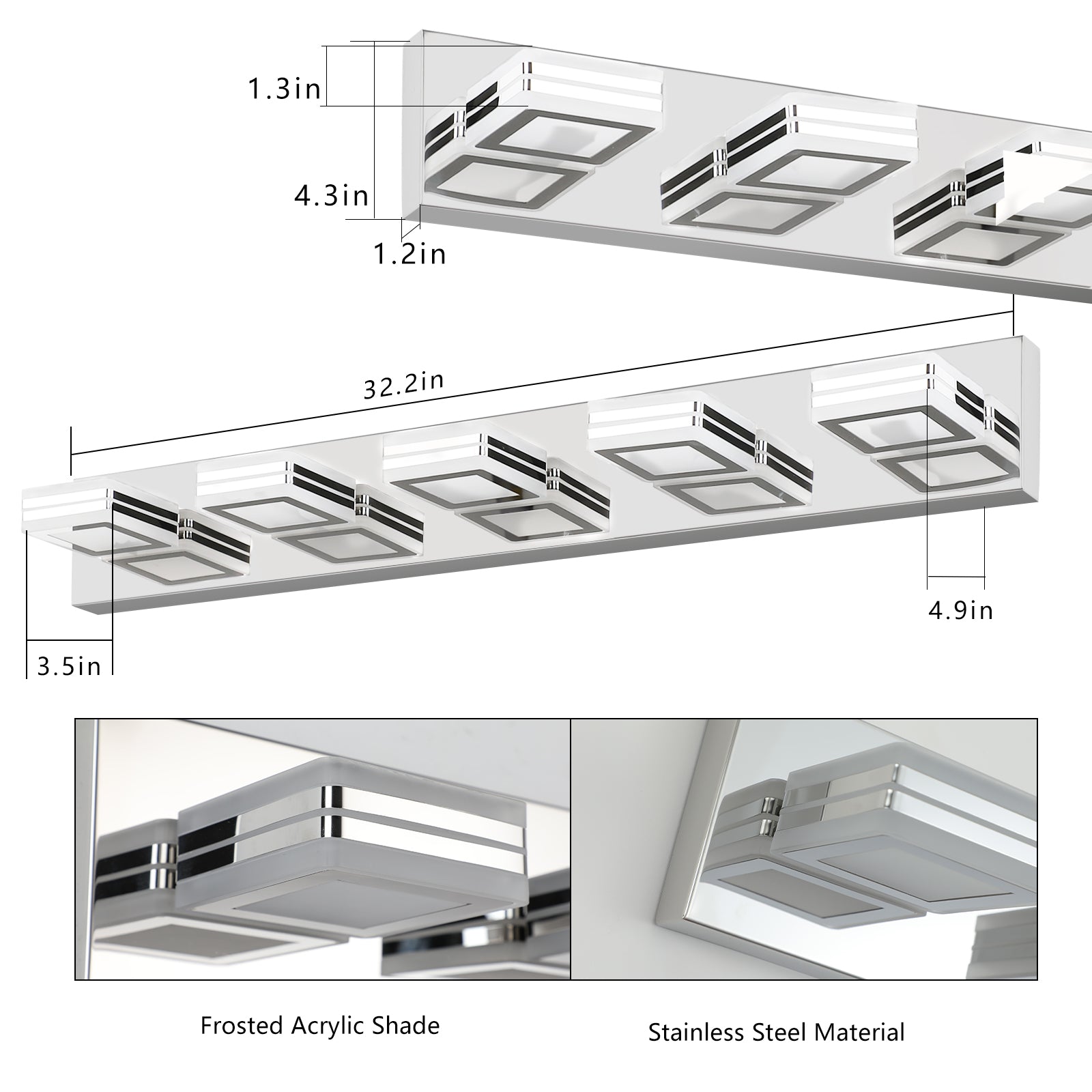 Simplicity Practicality 5-Lights Acrylic  Makeup Mirror Light In Chrome