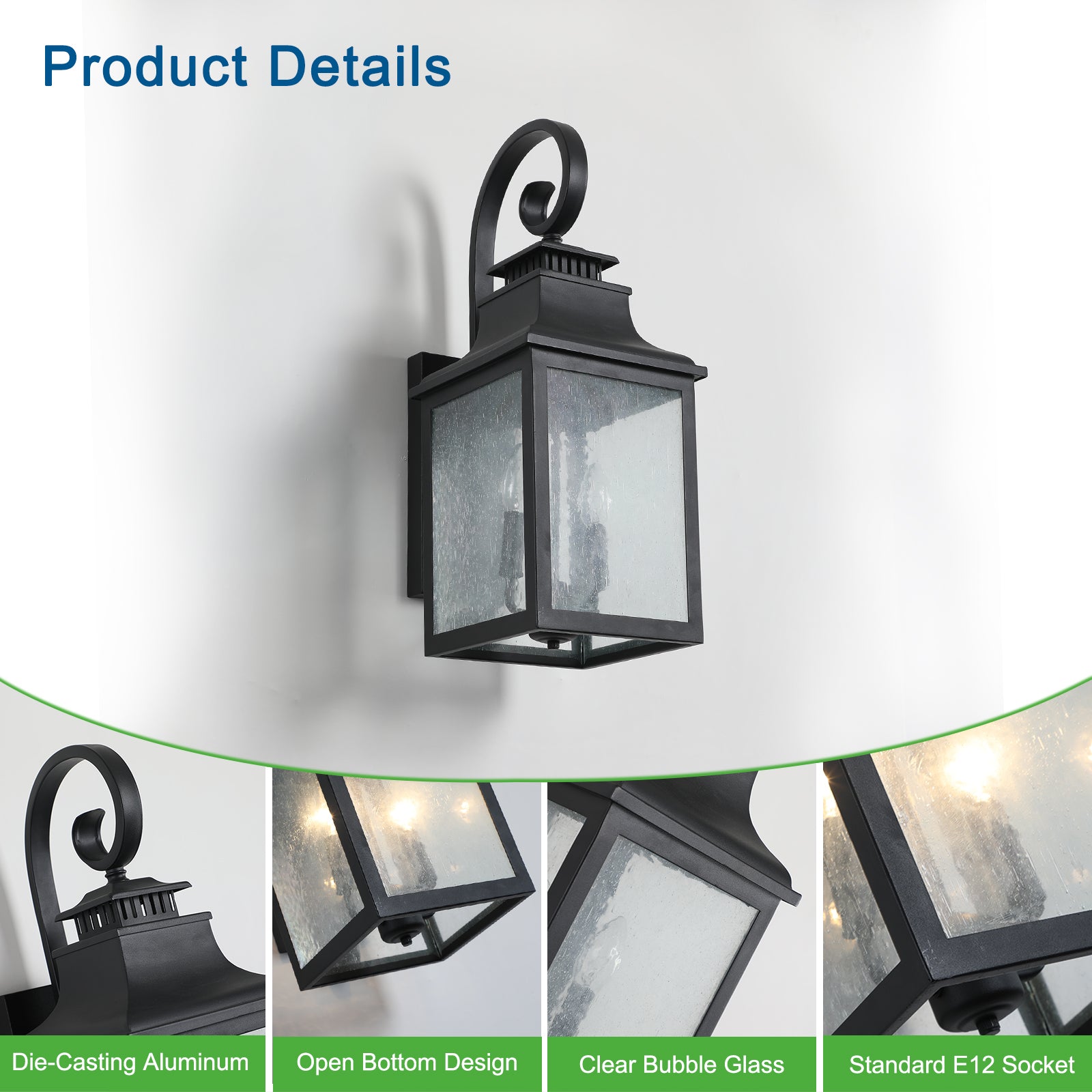 Industrial Square Single-Light Outdoor Wall Lamps With Glass Black