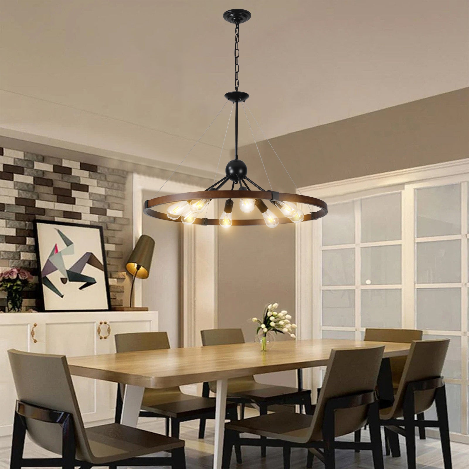 Farmhouse Chandelier 8-Light Modern for Living Room and Dining Room Matte Black