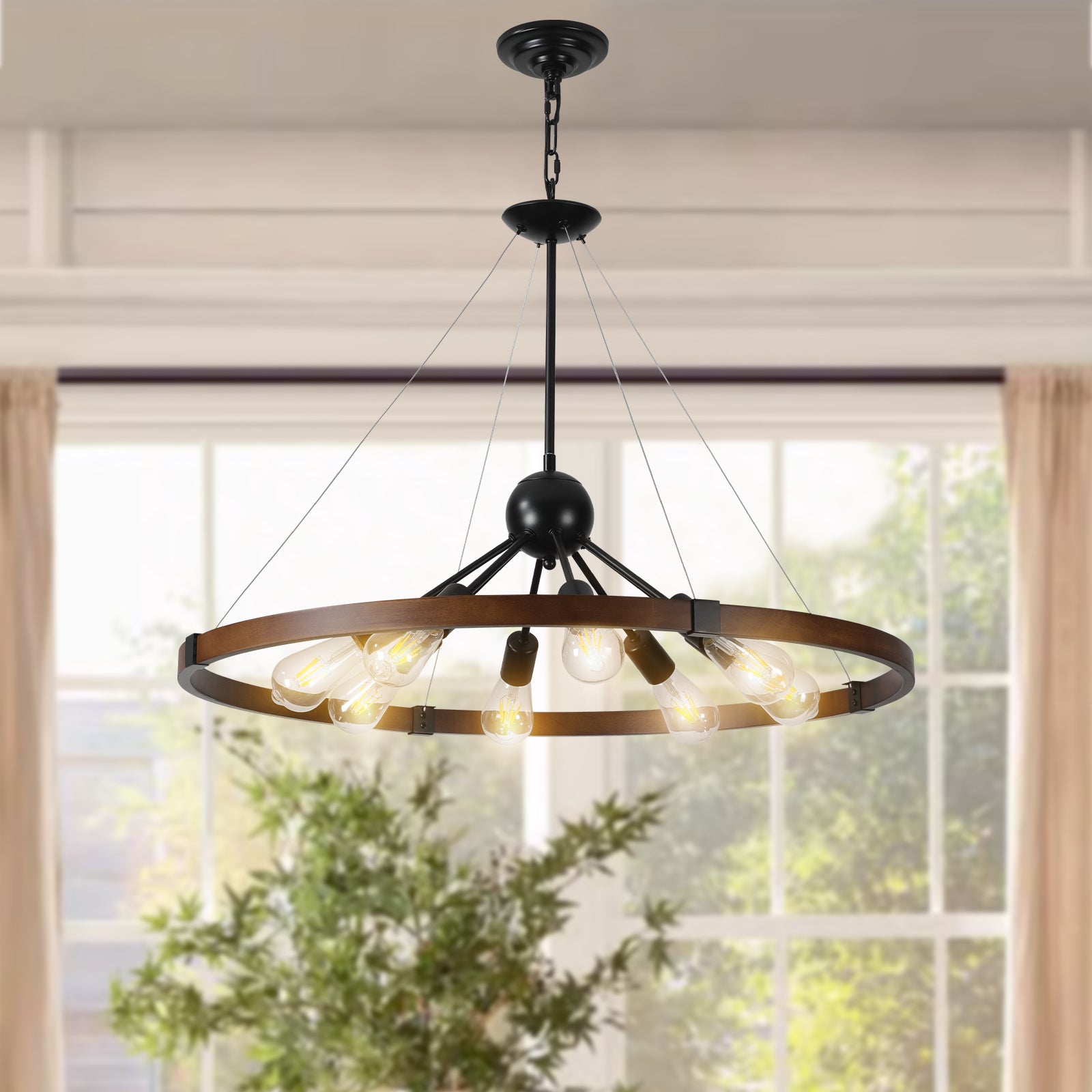 Farmhouse Chandelier 8-Light Modern for Living Room and Dining Room Matte Black