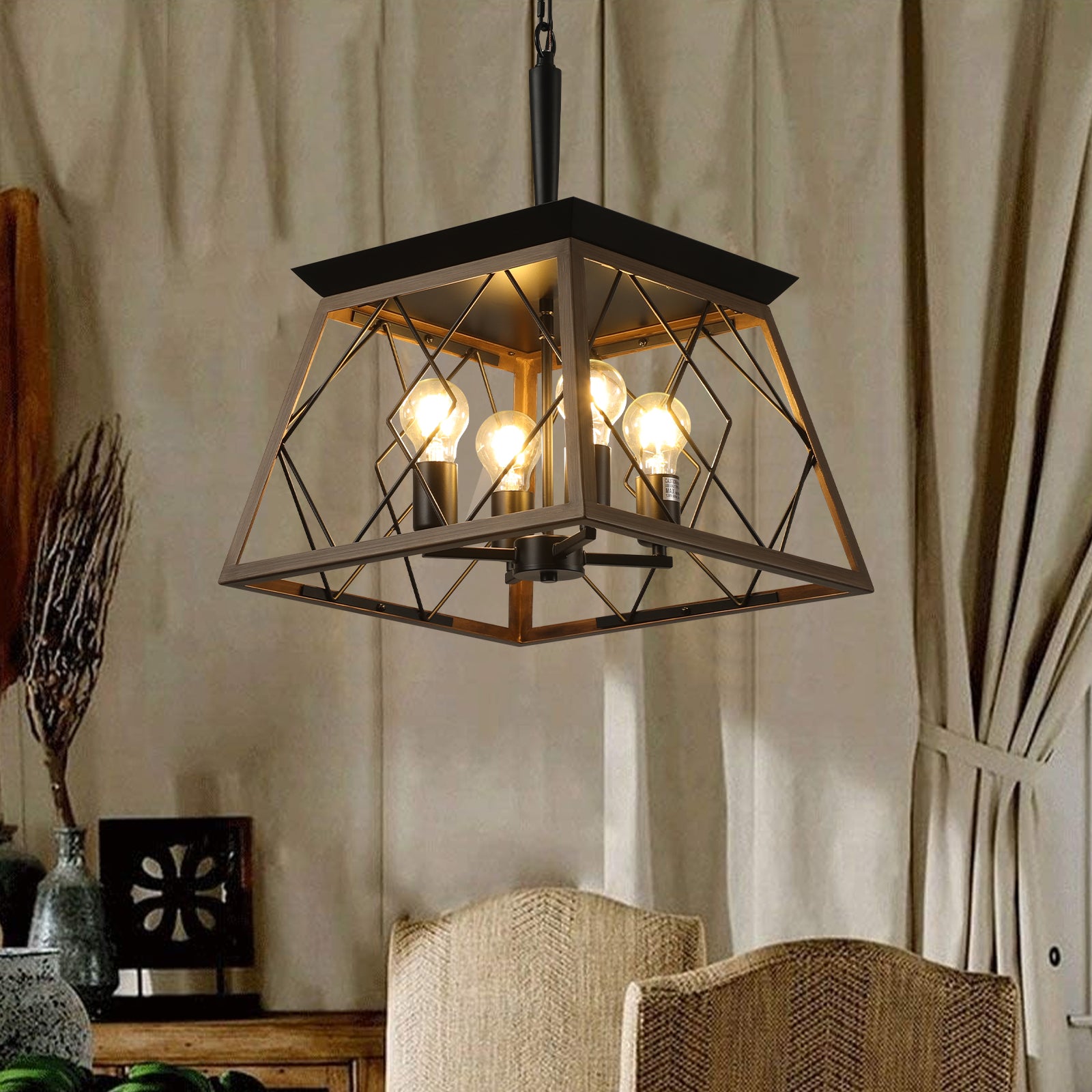 Farmhouse Chandelier 4-Light Vintage Antique Chandeliers In Walnut