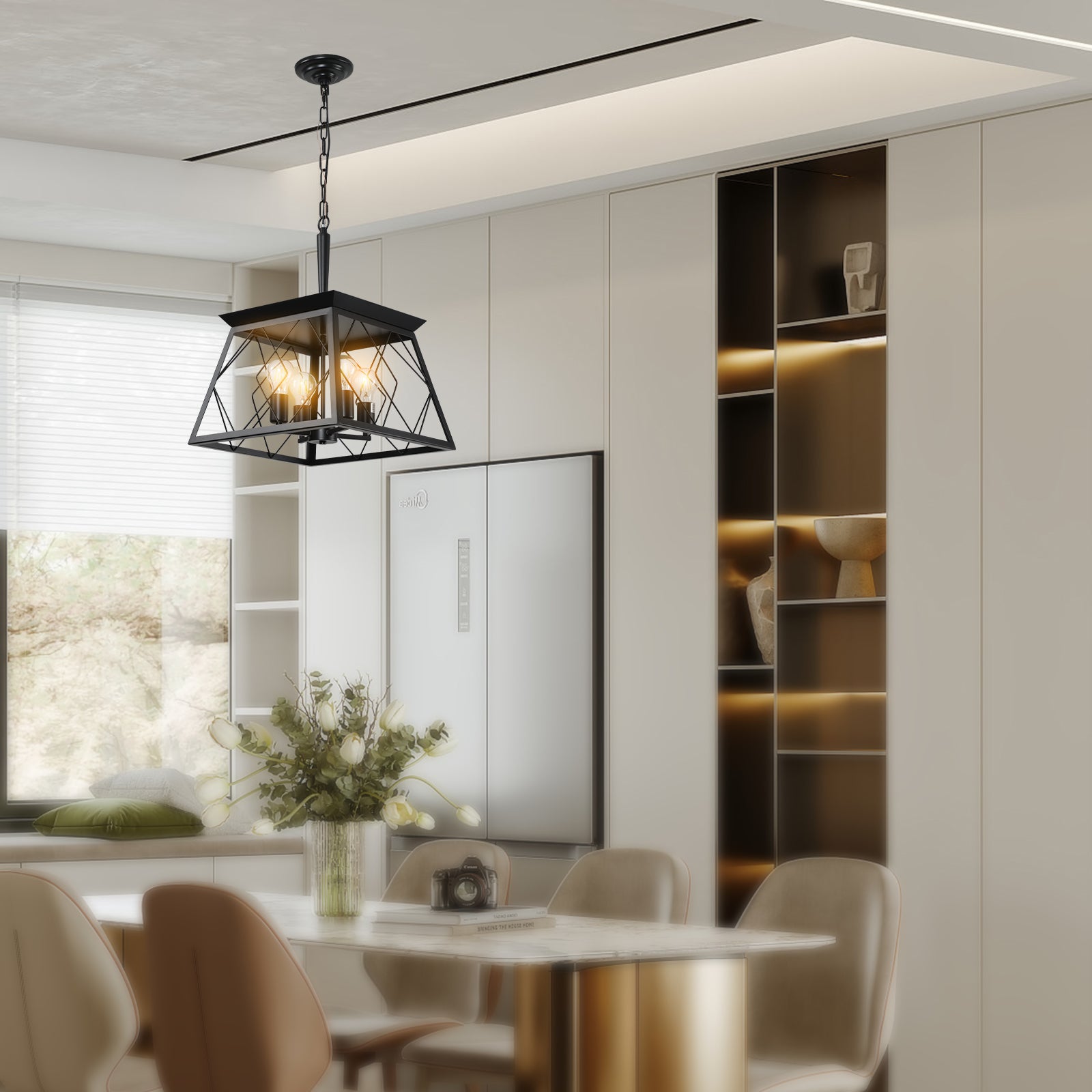 Pendant Lights 4-Light Farmhouse Chandeliers For Dining Room In Blakck