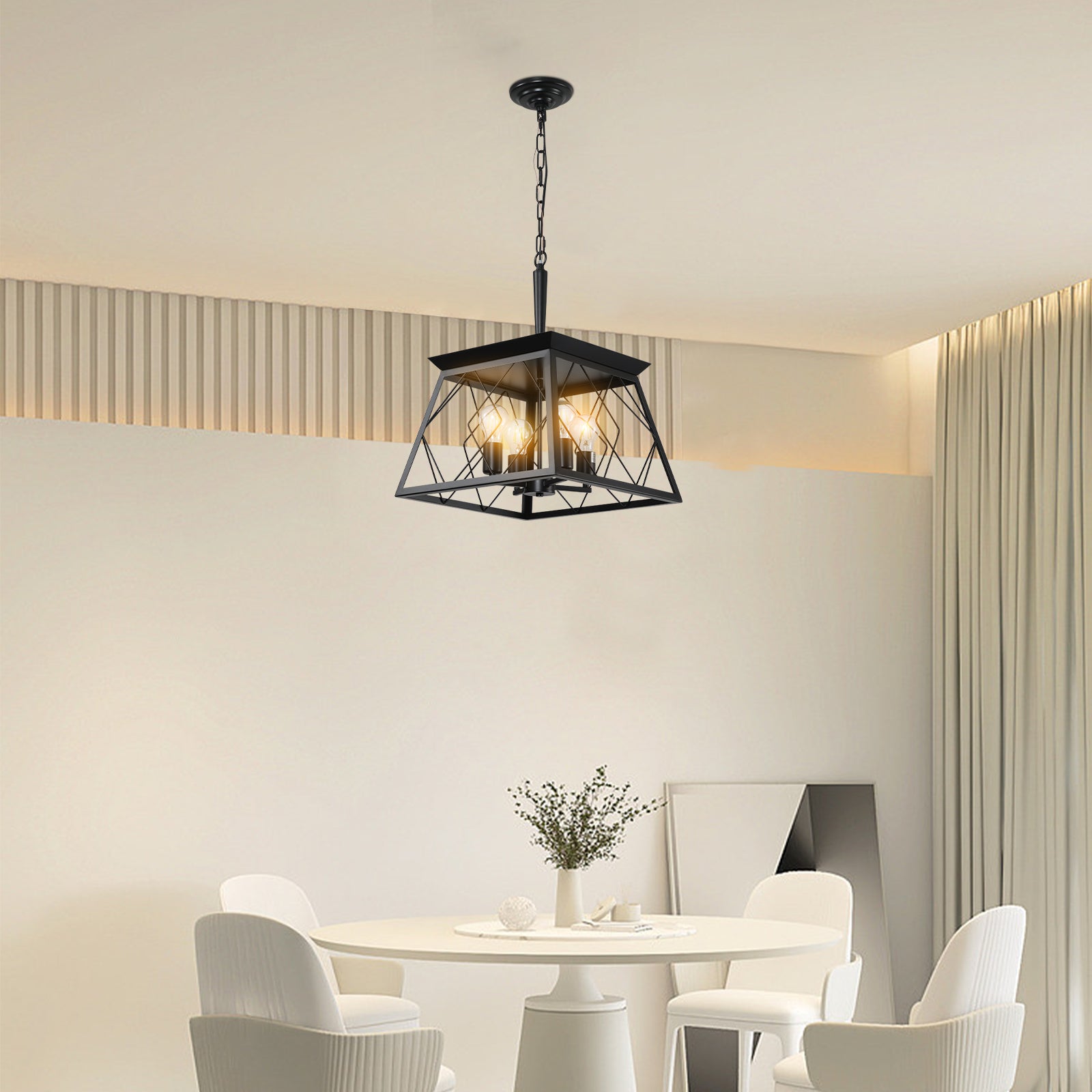 Pendant Lights 4-Light Farmhouse Chandeliers For Dining Room In Blakck