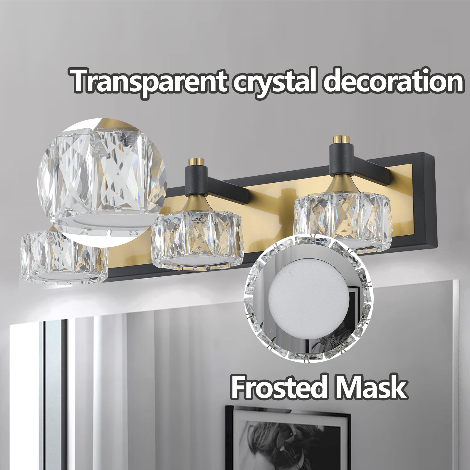 Modern Crystal LED 4-Light Bathroom Vanity Light Antique Brass