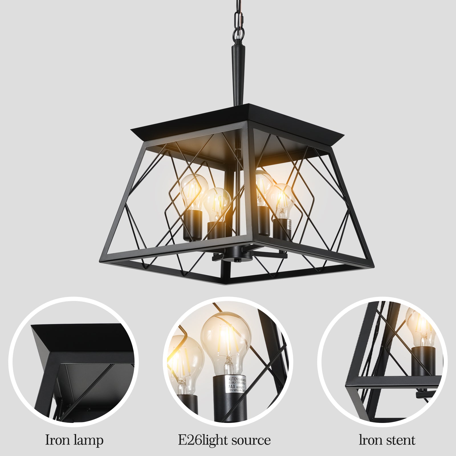 Pendant Lights 4-Light Farmhouse Chandeliers For Dining Room In Blakck