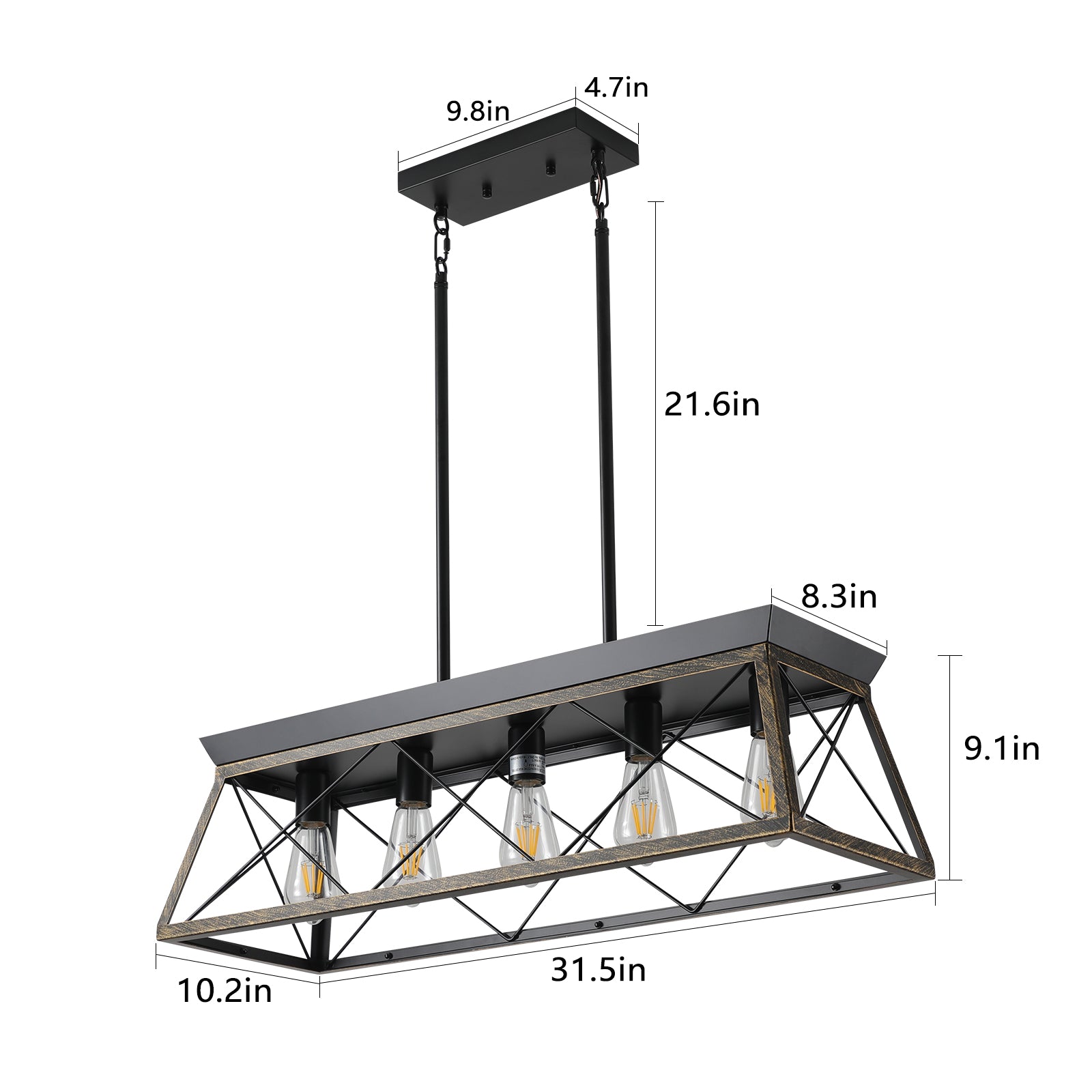 Modern Rectangular Island 5-Light for Kitchen With Black Gold