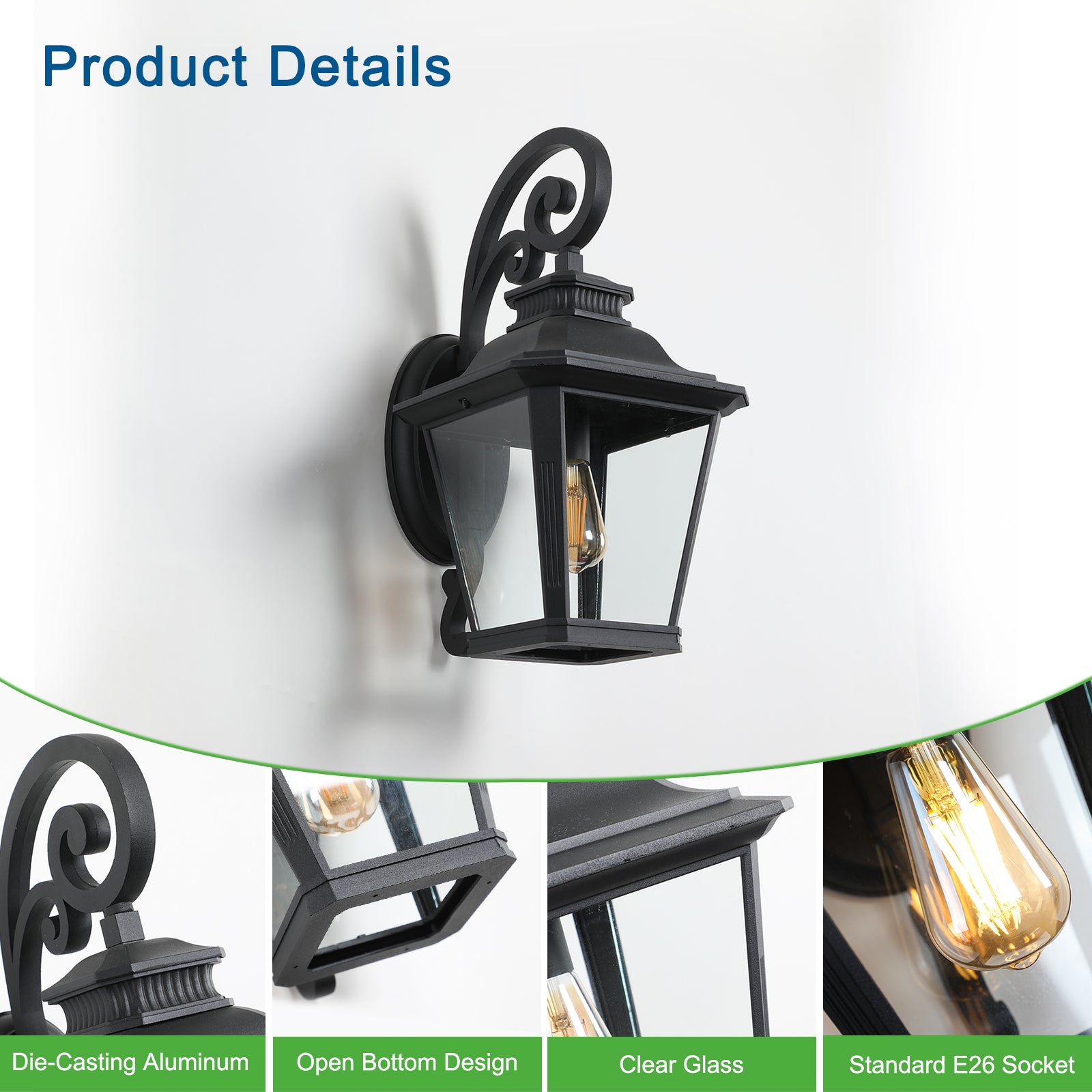 Simplicity Large Outdoor Wall Sconce Lights with Clear Glass In Black