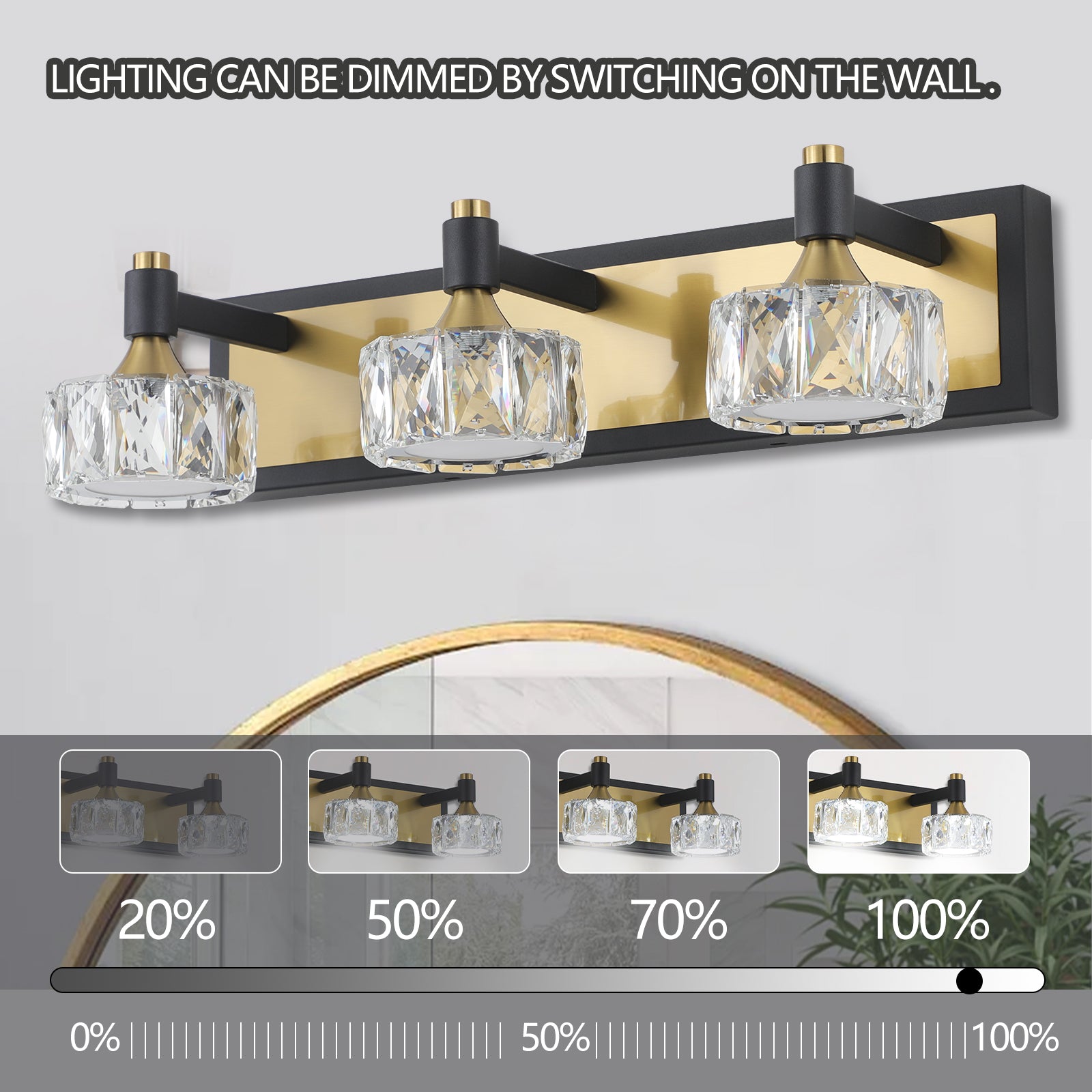 Modern Crystal LED 4-Light Bathroom Vanity Light Antique Brass