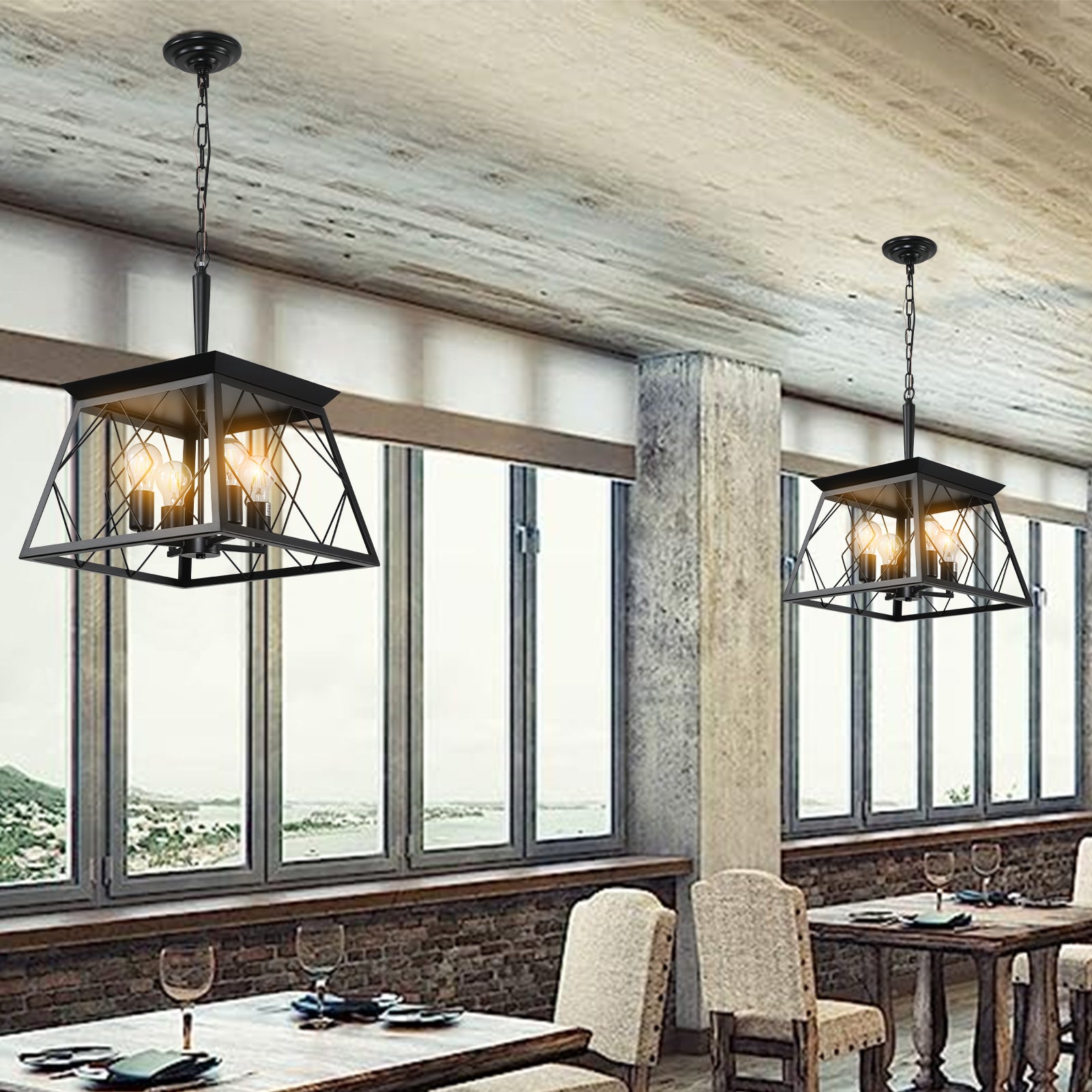 Pendant Lights 4-Light Farmhouse Chandeliers For Dining Room In Blakck