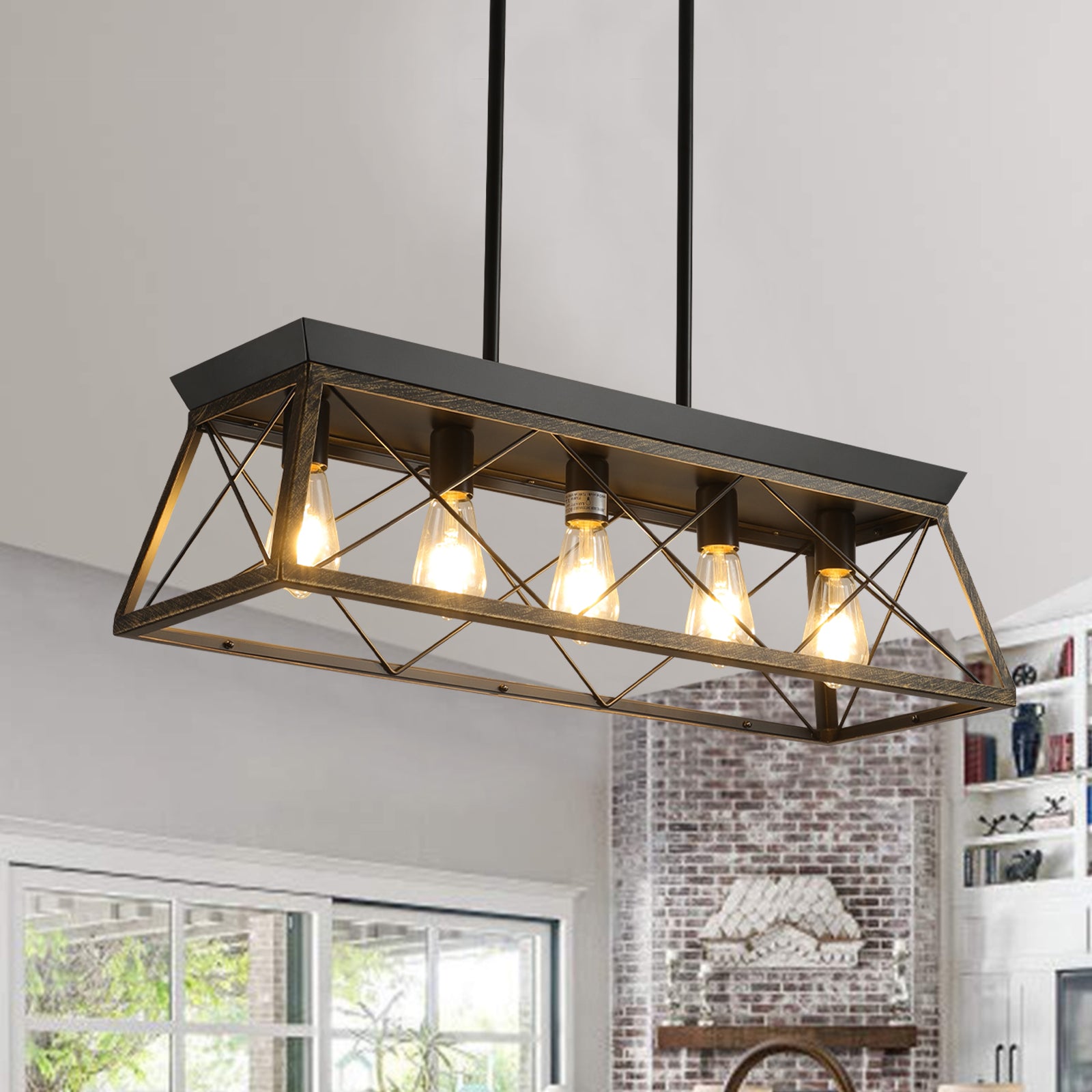 Modern Rectangular Island 5-Light for Kitchen With Black Gold