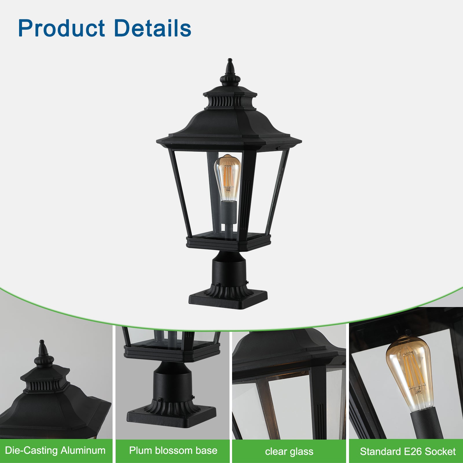 Modern Single-Light Outdoor Glass Column Headlights In Black