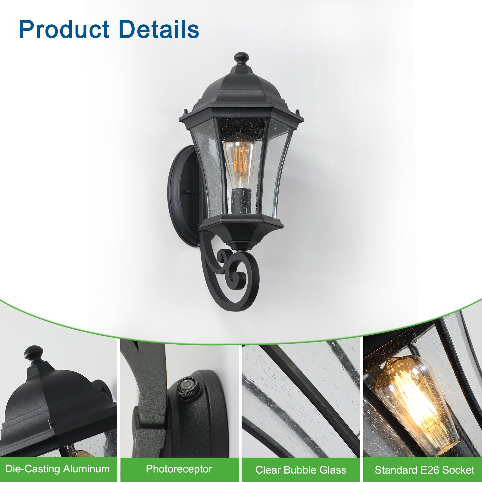 Retro Outdoor Waterproof Glass Wall Lamp In balck