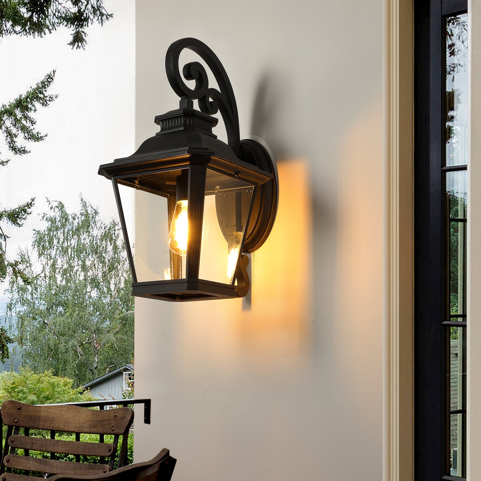 Simplicity Large Outdoor Wall Sconce Lights with Clear Glass In Black