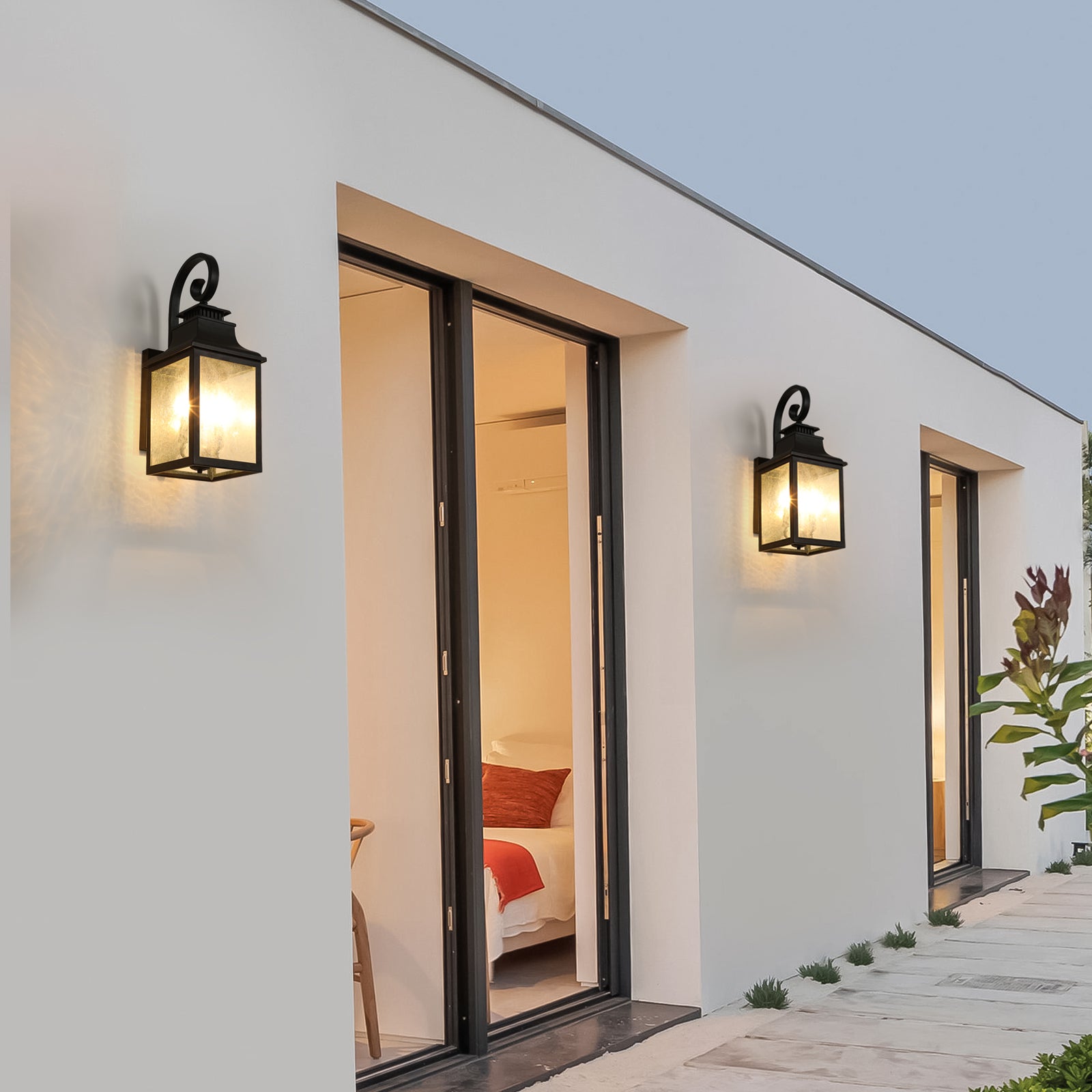 Industrial Square Single-Light Outdoor Wall Lamps With Glass Black