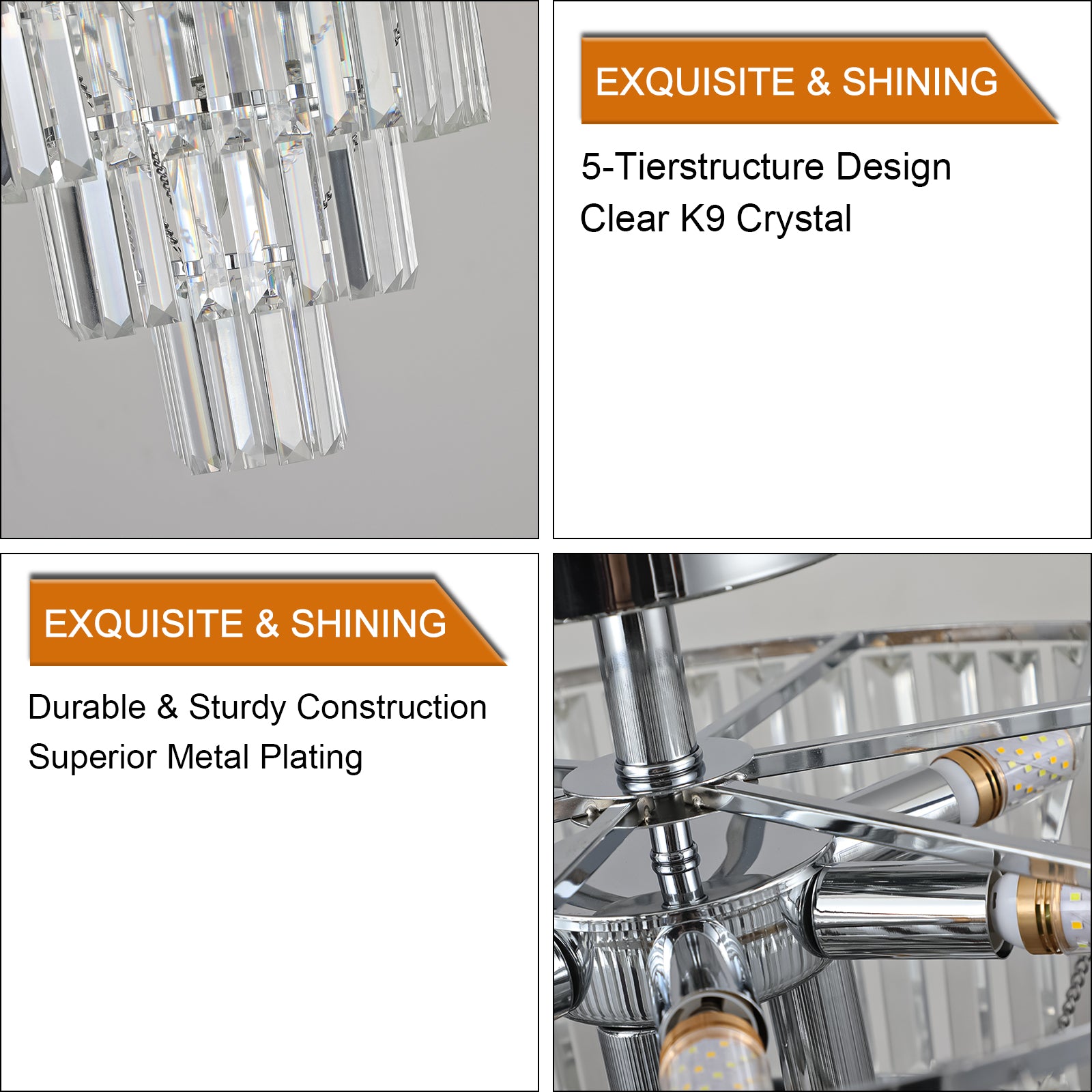 Modern Style 10-light Chandelier Large Crystal Chandelier In White Chrome