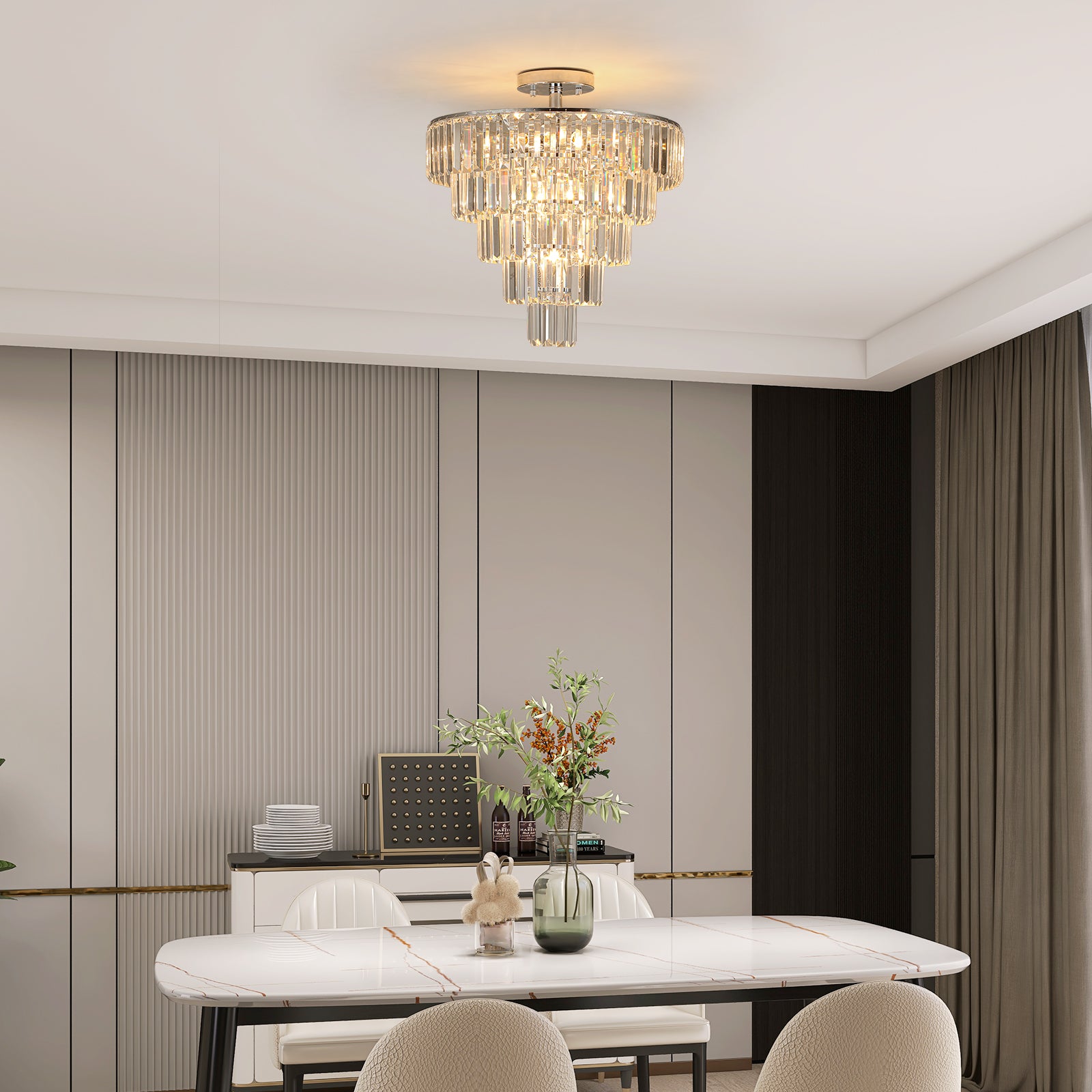 Modern Style 10-light Chandelier Large Crystal Chandelier In White Chrome