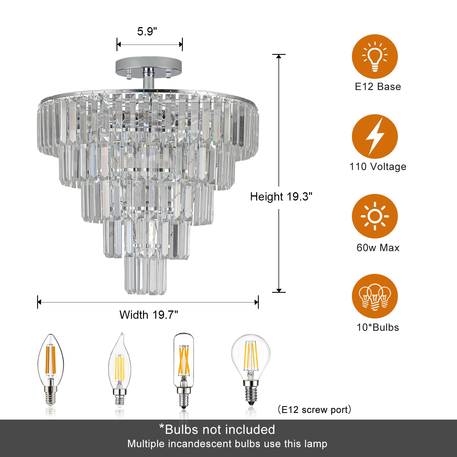 Modern Style 10-light Chandelier Large Crystal Chandelier In White Chrome