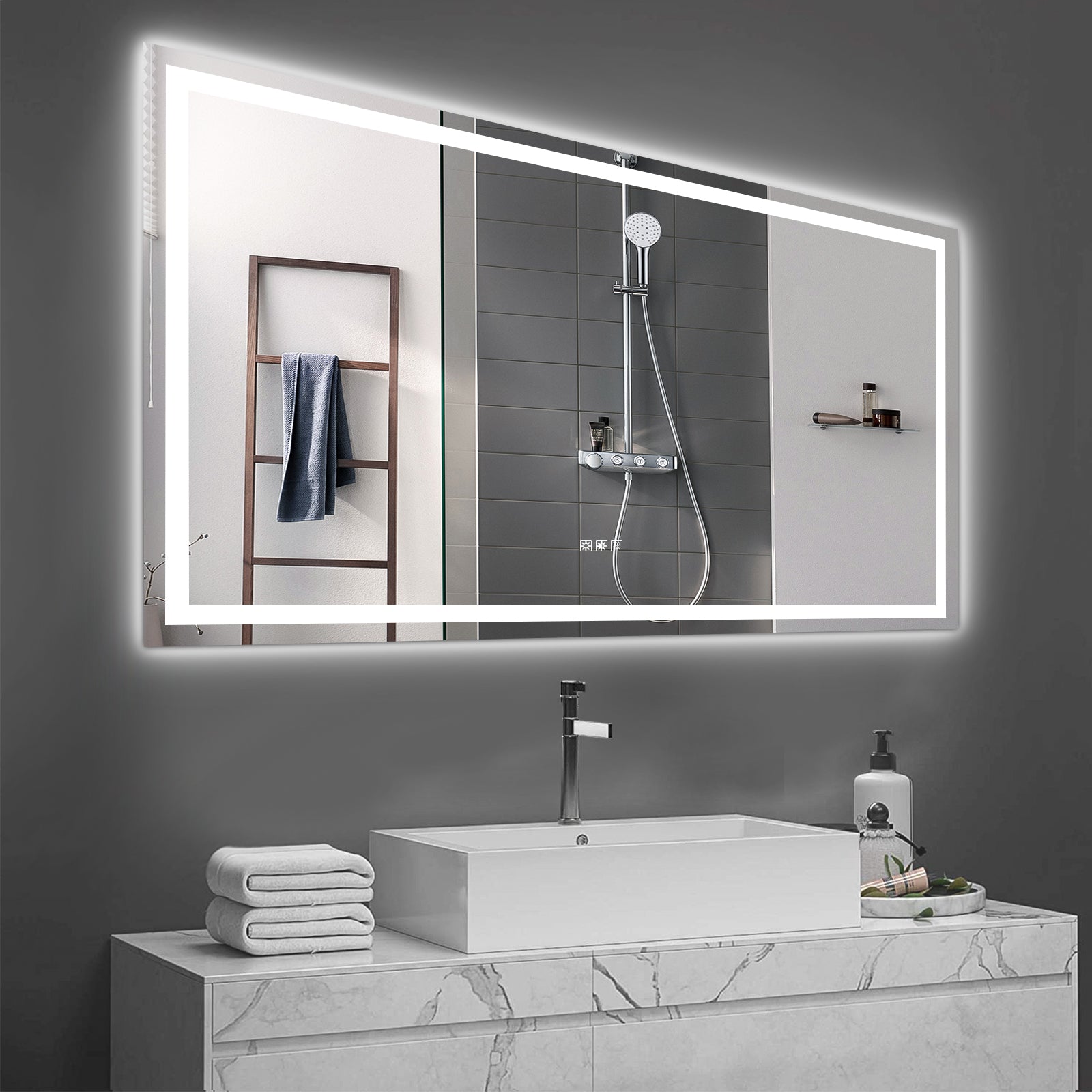 72''x 36'' LED Mirror Rectangle LED Wall-Mounted Dressing In Clear