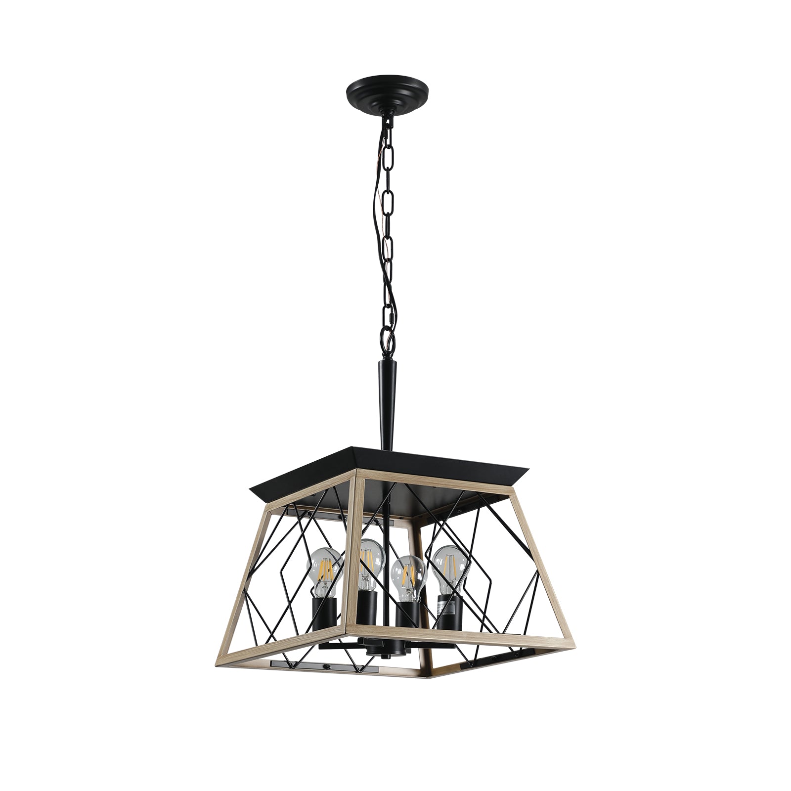 Farmhouse Chandeliers  4-Light  For Dining Room In Black&Walnut