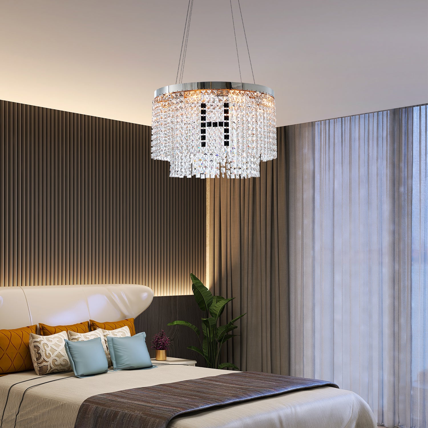 Modern 8-Light Crystal Chandelier for Living-Room Round Cristal Lamp In Chrome