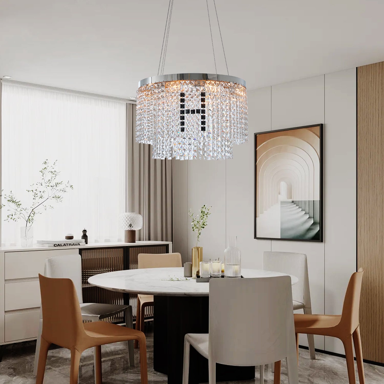 Modern 8-Light Crystal Chandelier for Living-Room Round Cristal Lamp In Chrome