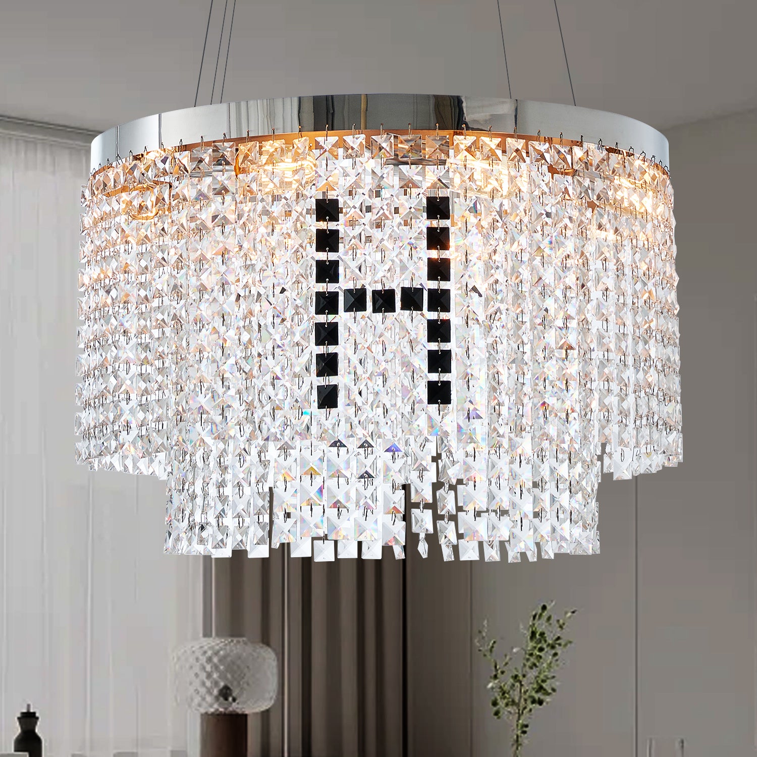 Modern 8-Light Crystal Chandelier for Living-Room Round Cristal Lamp In Chrome