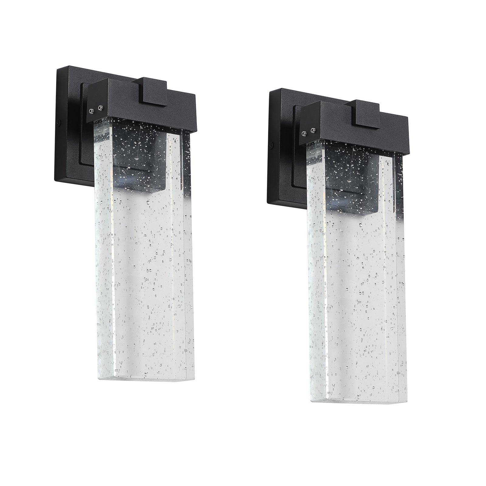 Transparent LED Crystal Wall Lamp Outdoor Waterproof In Black(2 pack)